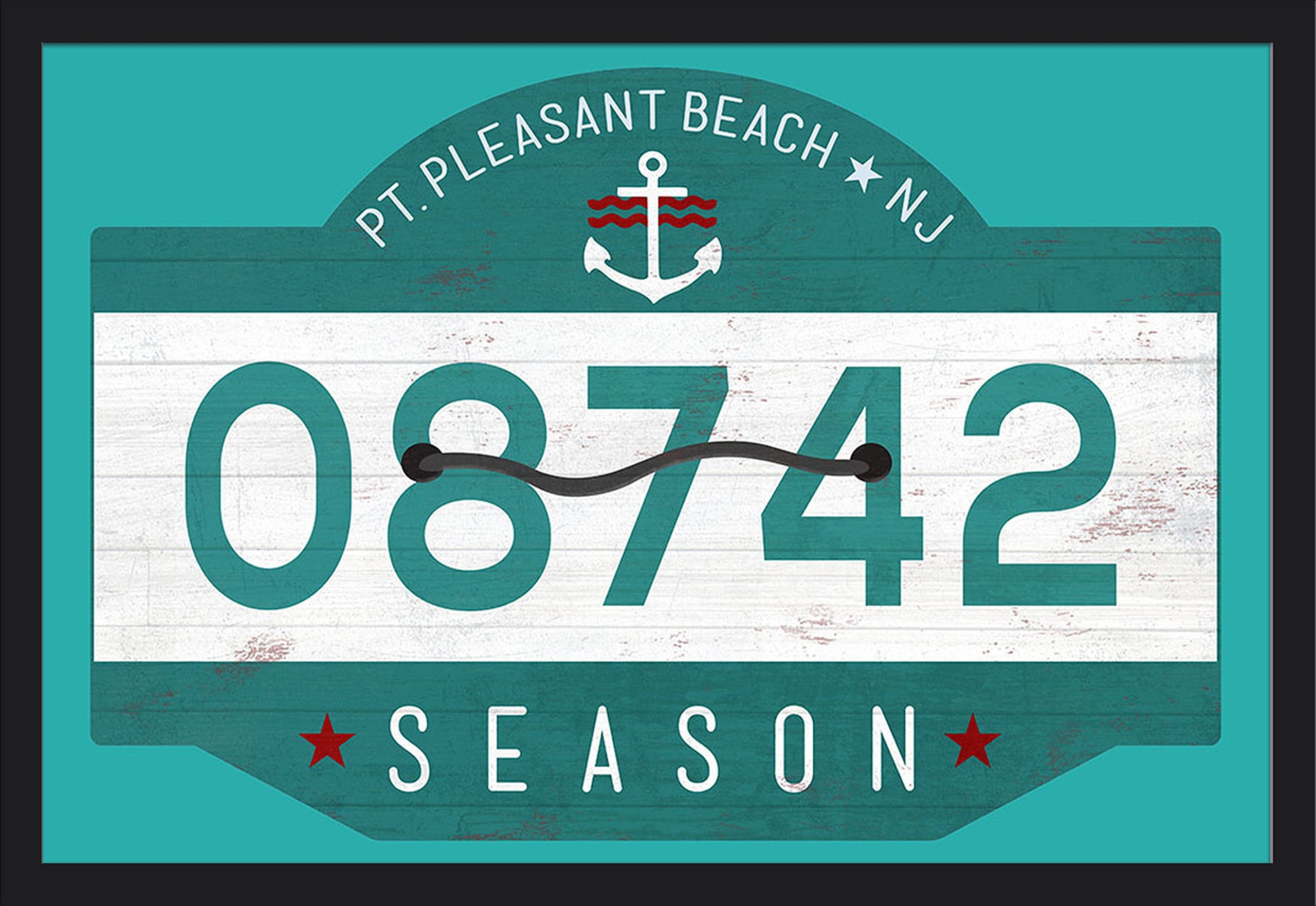 Point Pleasant Beach New Jersey Beach Tag 86621 - 36x24 Giclee Art Print Gallery Framed in Black Wood - Coastal Wall Decor for Living Room, Bedroom or Office