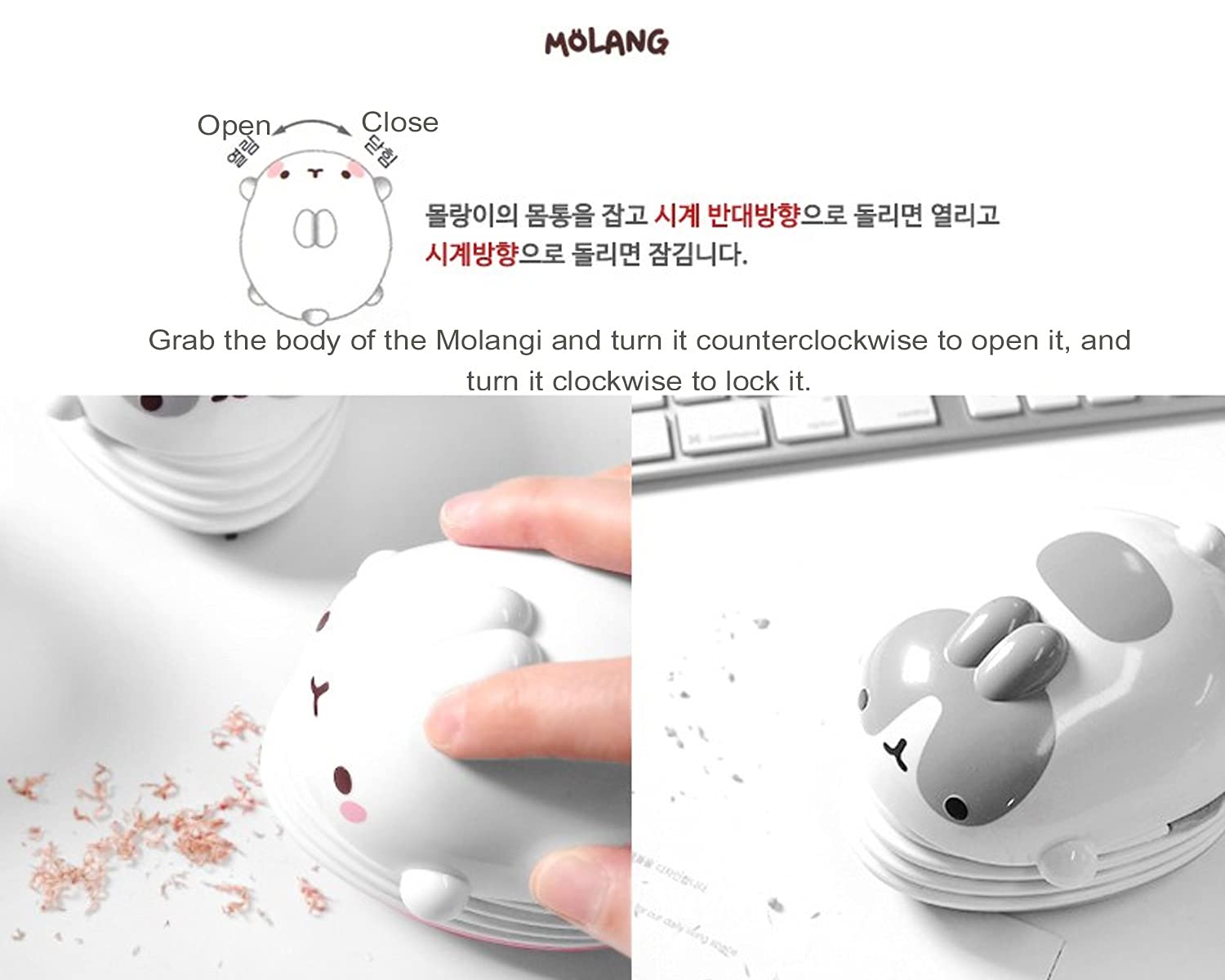 Molang Mini Desk Vacuum Cleaner - Portable Keyboard & Countertop Dust Sweeper for Crumbs, Eraser Shavings | Cute Office & Kitchen Gadget for Women | Perfect for Workspace, Computer Desk & Home Cleaning | Great Christmas & Birthday Gift Idea