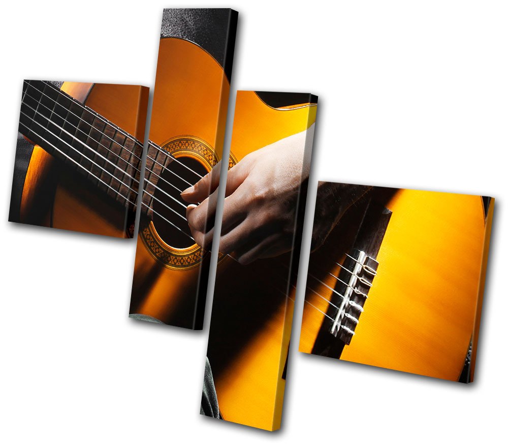 Bold Bloc Design - Handmade UK Musical Acoustic Guitar Canvas Art Print (180x150cm) - Box Framed Wall Decor for Living Room, Bedroom & Office - Ready to Hang