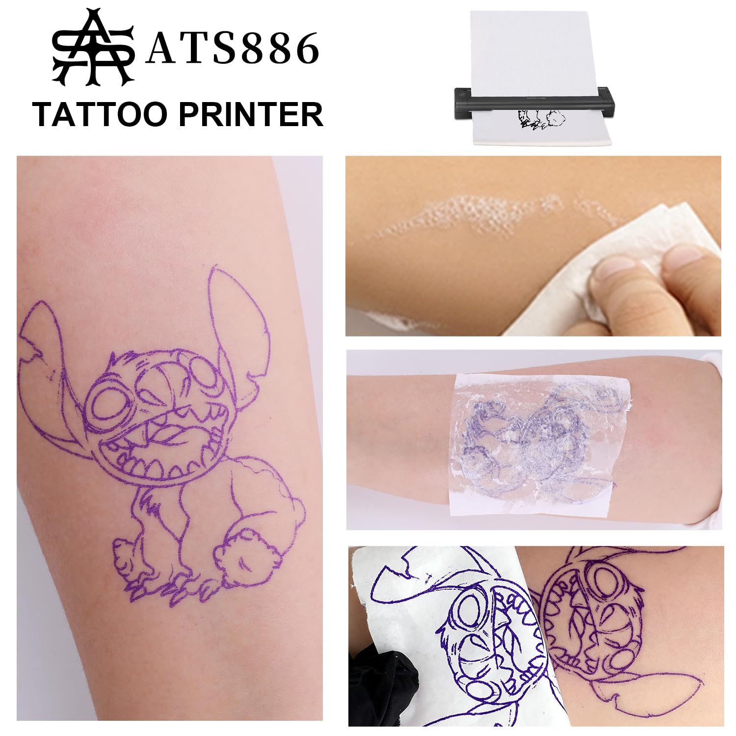 YILONG Wireless Bluetooth Tattoo Stencil Printer - Portable Thermal Transfer Machine for Tattoo Artists & Beginners | Compatible with Android, iOS & PC (ATS886-Black) | Perfect for Tattoo Shops, Home Studios & Mobile Tattoo Services