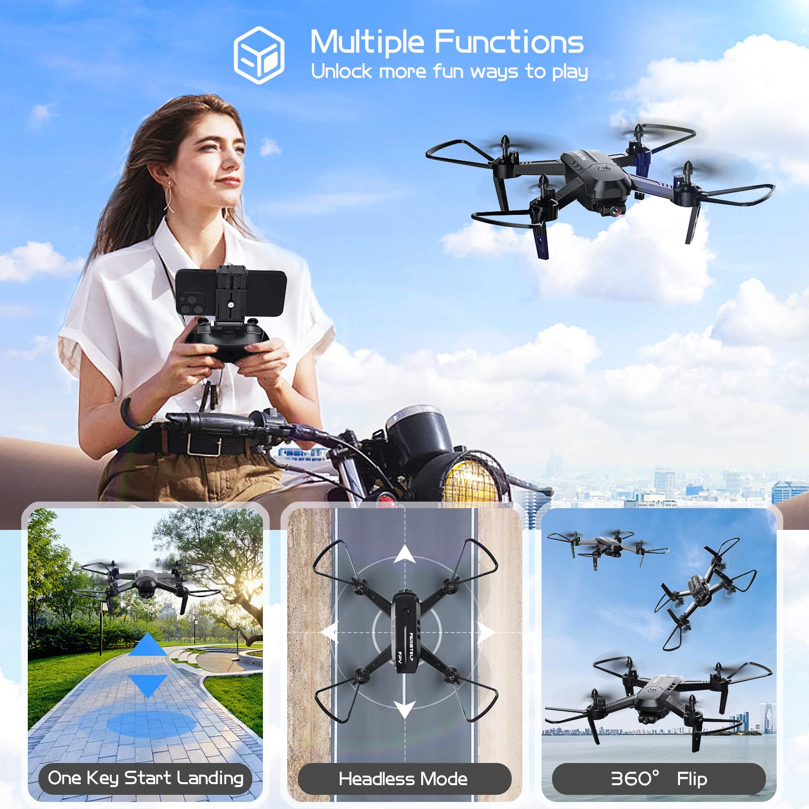 FERIETELF T6 Drone with 1080P HD Camera - Long Distance RC Quadcopter with 2 Batteries & FPV for Adults, Beginners, Kids | Perfect Birthday Gift for Boys & Girls | Outdoor Aerial Photography, Travel Adventures, Family Fun