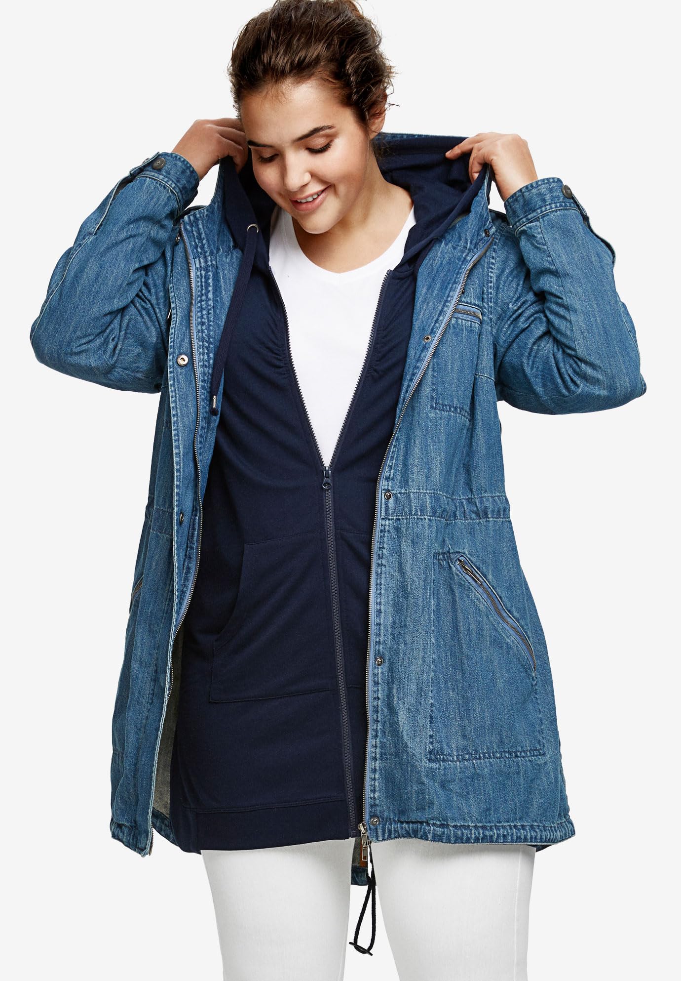 Ellos Women's Plus Size Hooded Anorak Denim Jacket - Stylish & Comfortable Outerwear for Casual Wear, Travel & Outdoor Activities