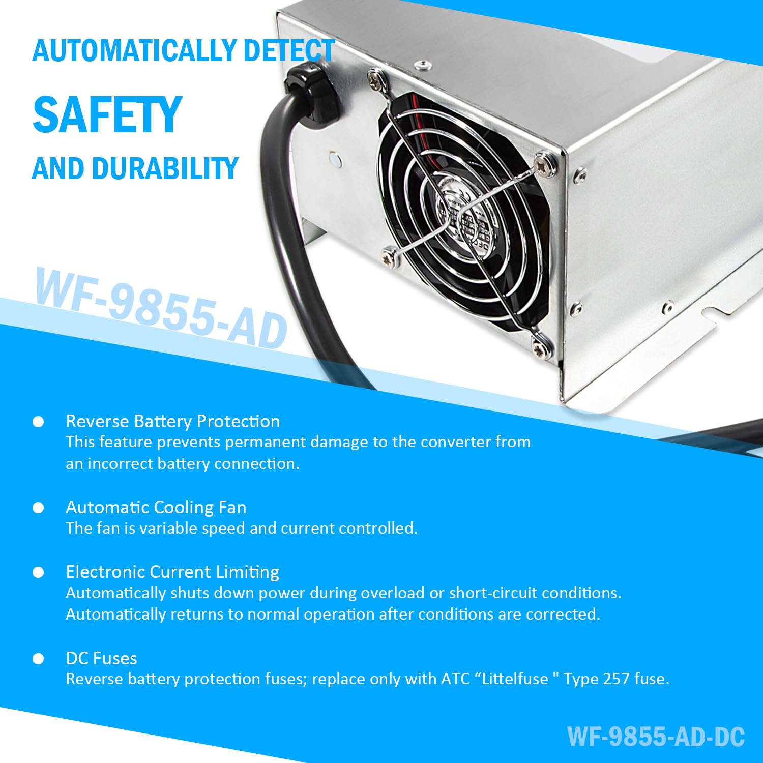 WF-9855 55 Amp RV Lithium-Ion Charger/Converter - Replacement for 9800 Series | Deck Mount Power Supply for RV, Trailer & Camper | Fast Charging & Battery Maintenance for Boondocking & Off-Grid Adventures