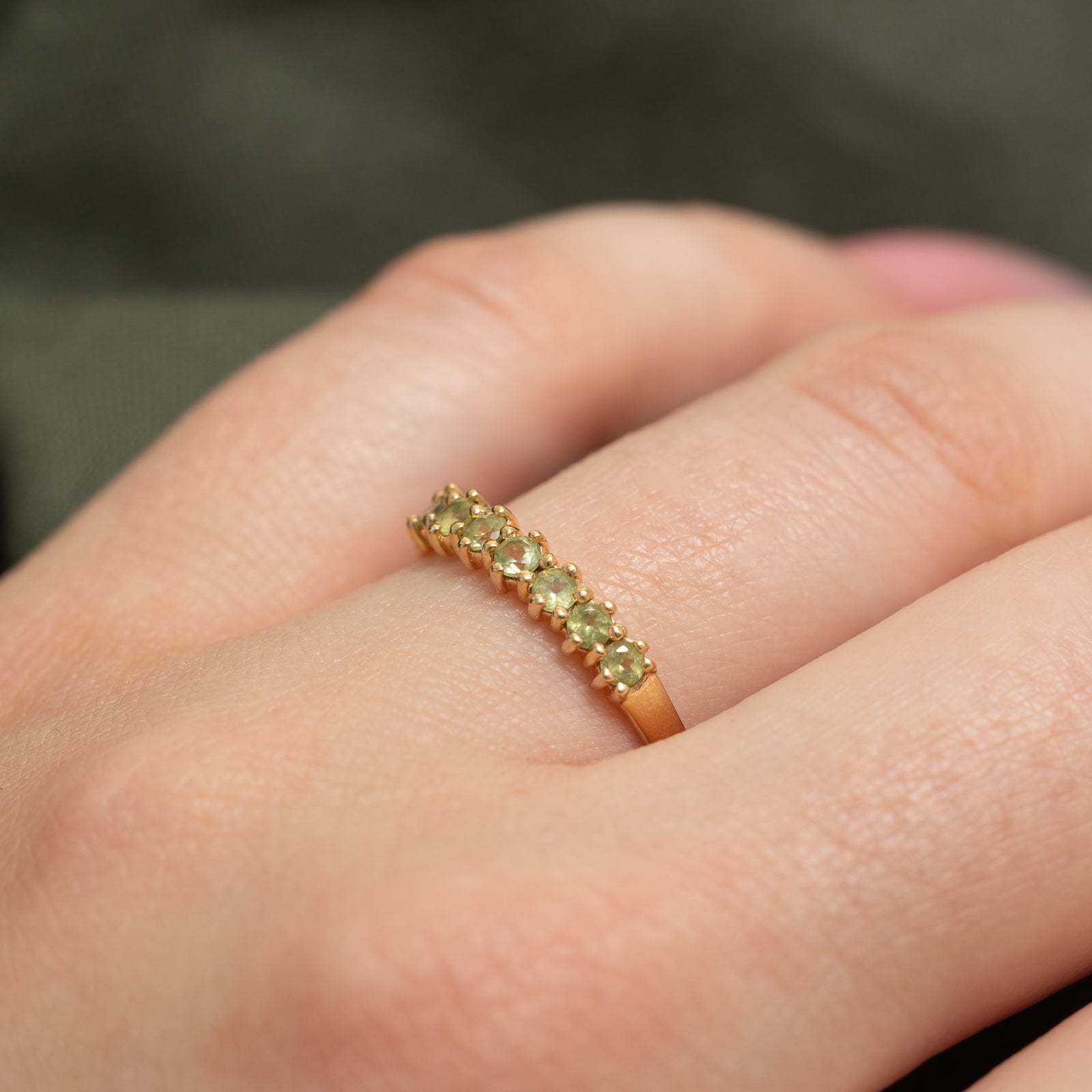 Peridot Semi Eternity Ring - 0.25 Carat Total Weight - Size 7.25 - Dainty Green Gemstone Band for Women - Perfect for Anniversary, Birthday & Everyday Elegance