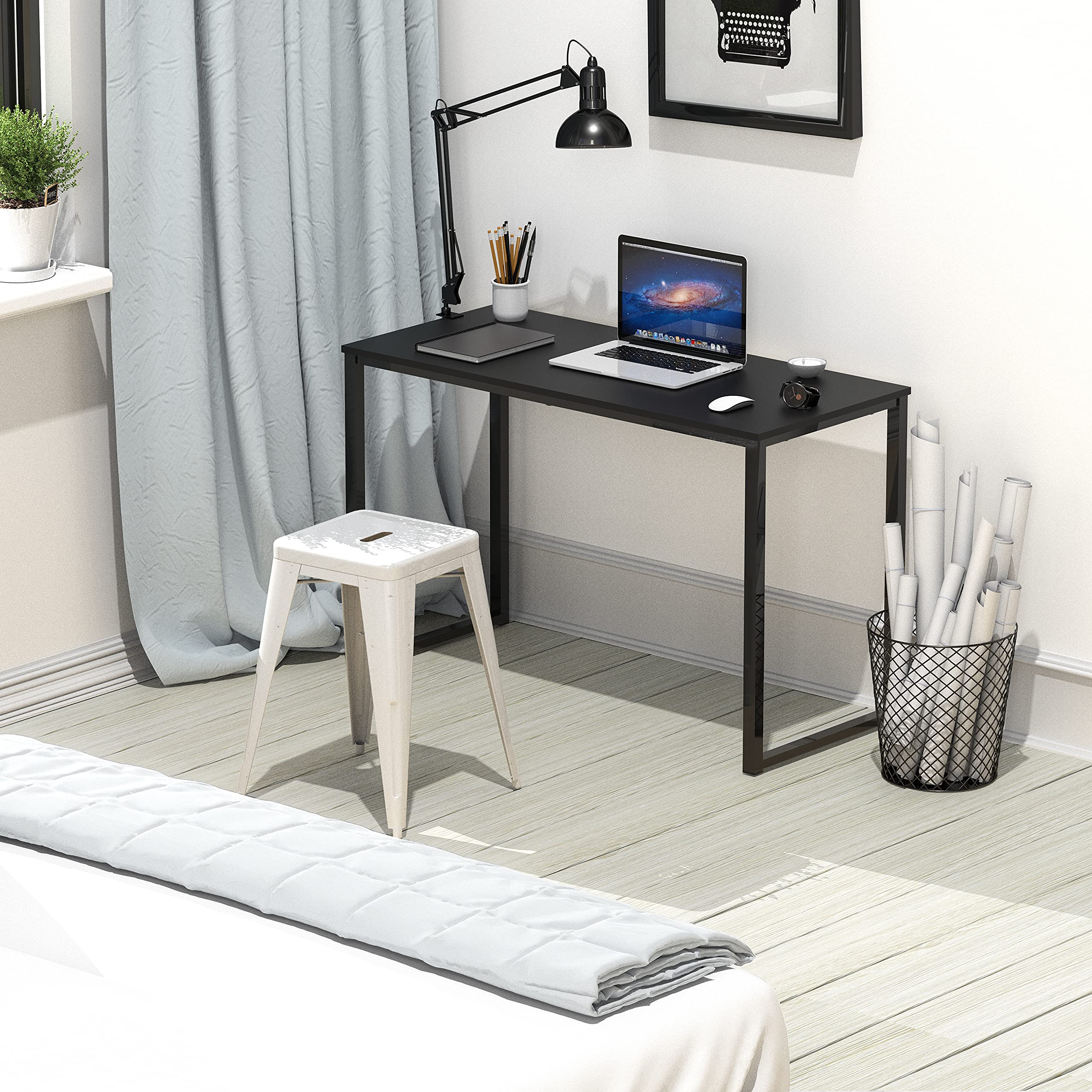 SHW Mission 32-Inch Home Office Computer Desk, Black - Modern Writing Desk for Small Spaces, Study Desk with Sturdy Metal Frame - Perfect for Remote Work, Gaming & Dorm Rooms