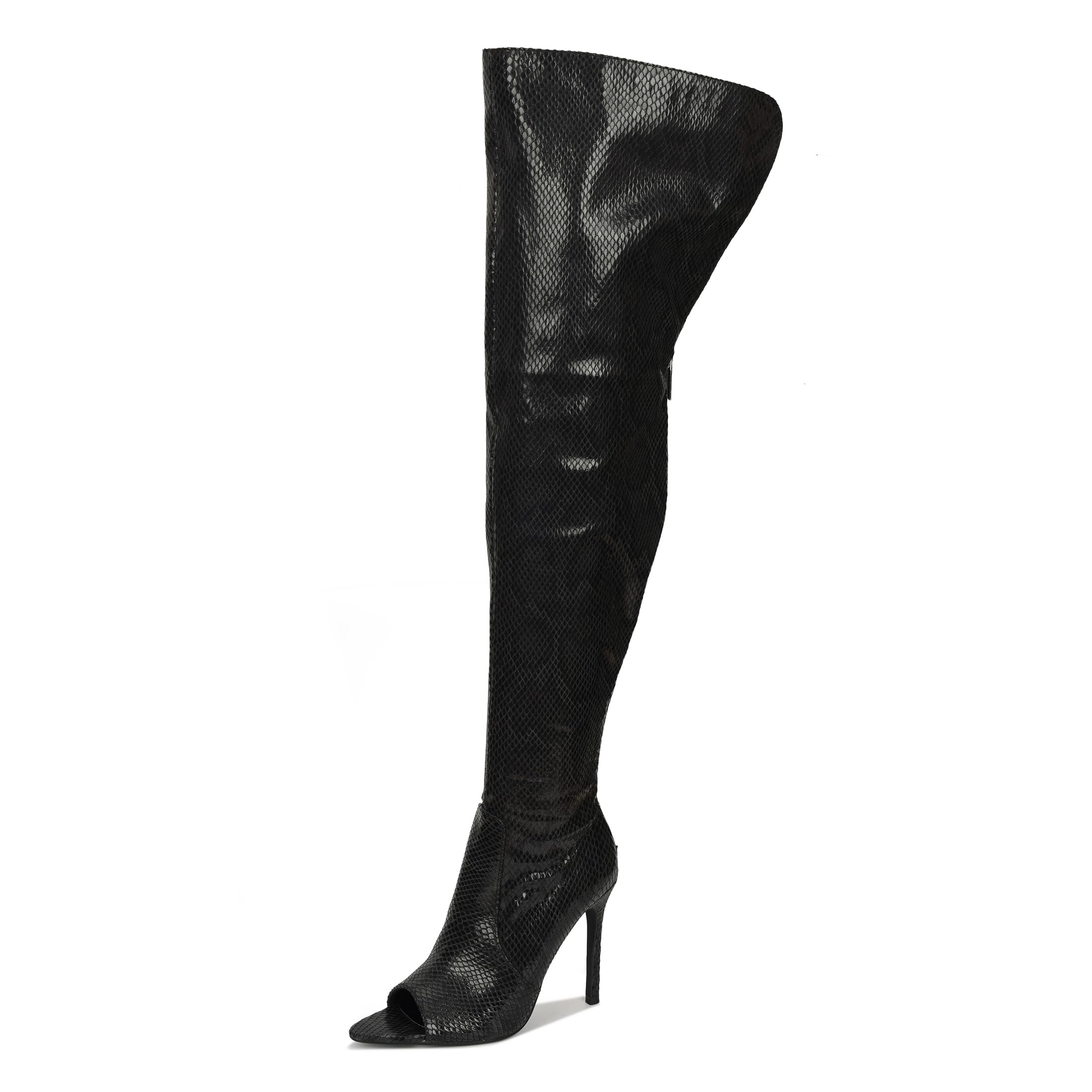 Cape Robbin Toxic Faux Snake Thigh High Over The Knee Boots for Women - Peep Toe Stiletto Heel Fashion Dress Boots | Perfect for Night Out, Party & Evening Wear
