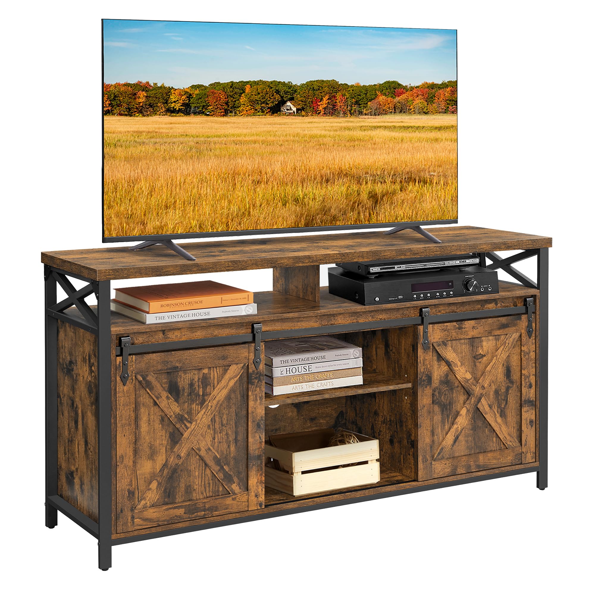 VASAGLE 65 Inch TV Stand with Adjustable Shelves, Industrial Style Entertainment Center & TV Console - Rustic Brown & Black ULTV071B01 - Perfect for Living Room, Home Theater & Gaming Setup