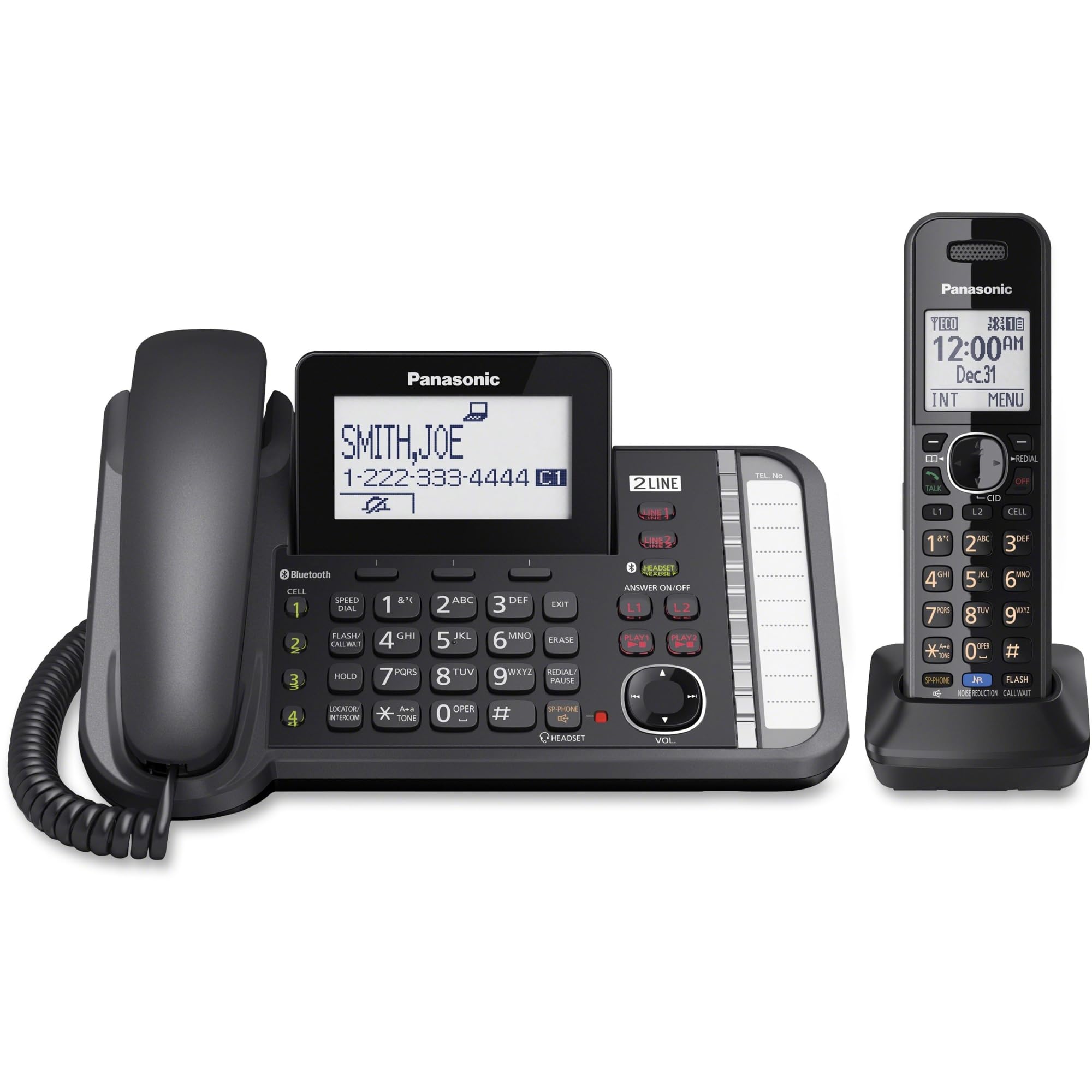 Panasonic KX-TG9581B Link2Cell DECT 6.0 Cordless Phone with 2-Line Digital & 1-Handset - Perfect for Home & Office Communication