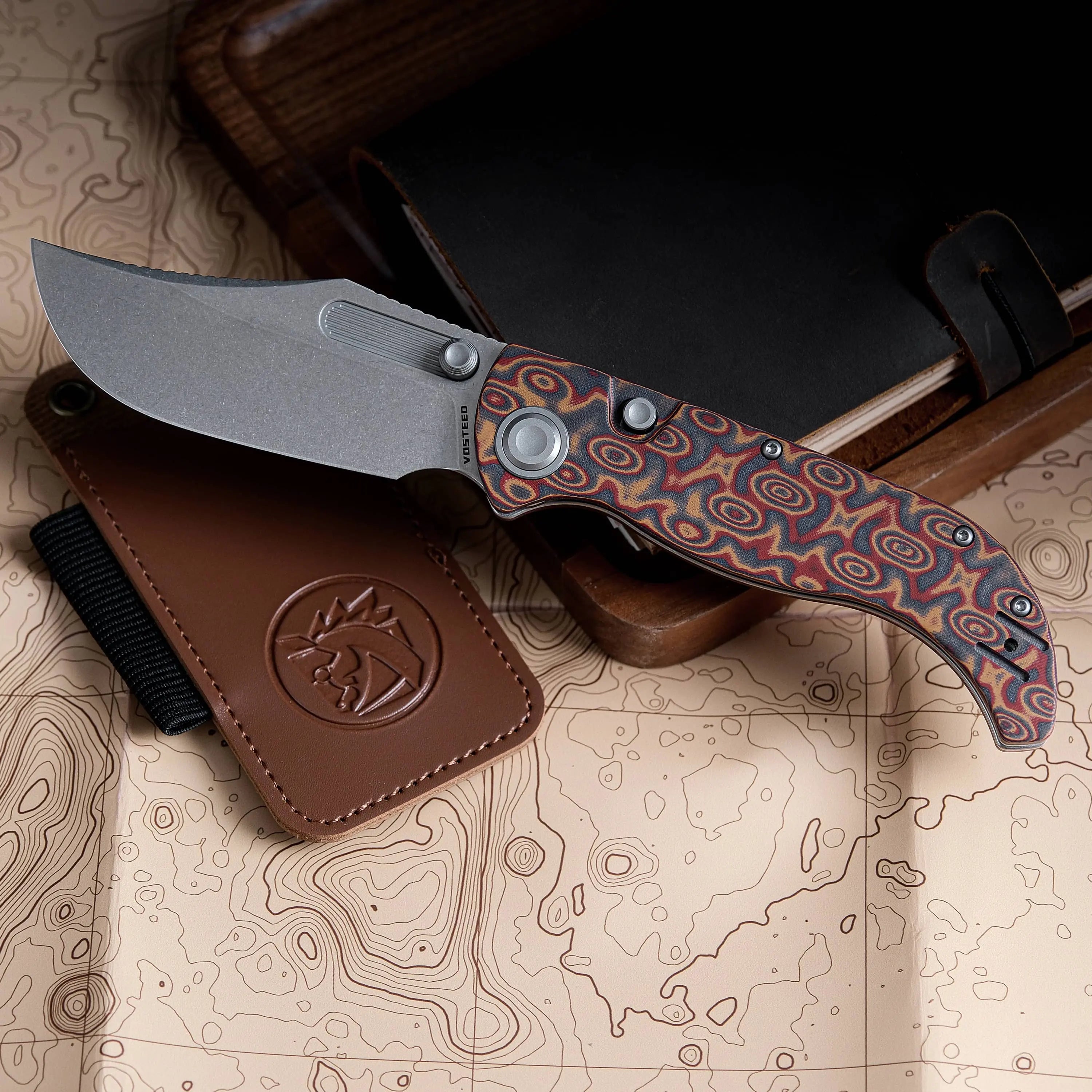 Naga Copper Raindrop Micarta Pocket Knife with S35VN Steel Blade - EDC, Camping, Outdoor Survival & Everyday Carry Tool (Model A3904)