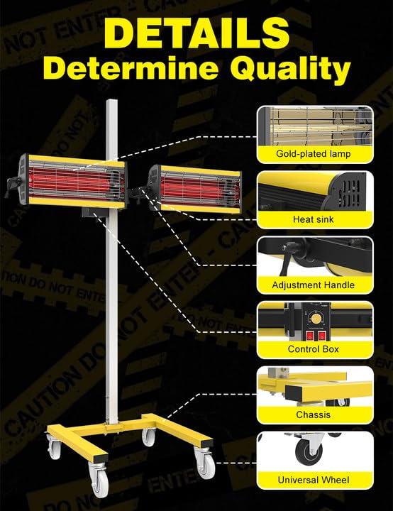 1600W 110V Solary Shortwave Infrared Paint Curing Lamp - Adjustable Timer, Temperature & Height for Automotive Spray Booth | Perfect for Auto Body Shops, DIY Car Paint Repair & Professional Paint Baking