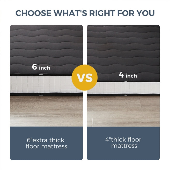 MAXYOYO 6-Inch Extra Thick Japanese Futon Mattress - Premium Diamond Quilted Floor Bed for Bedroom & Guest Room - Black - Perfect for Small Spaces, Studio Apartments & Minimalist Home Decor