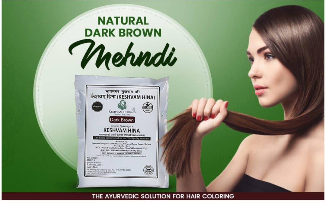 Keshvam Herbals Natural Dark Brown Mehndi (Pack of 5) 125g - Original Bhavnagar Henna Hair Dye for Natural Hair Coloring & Conditioning - Perfect for DIY Hair Treatments, Weddings & Festive Occasions