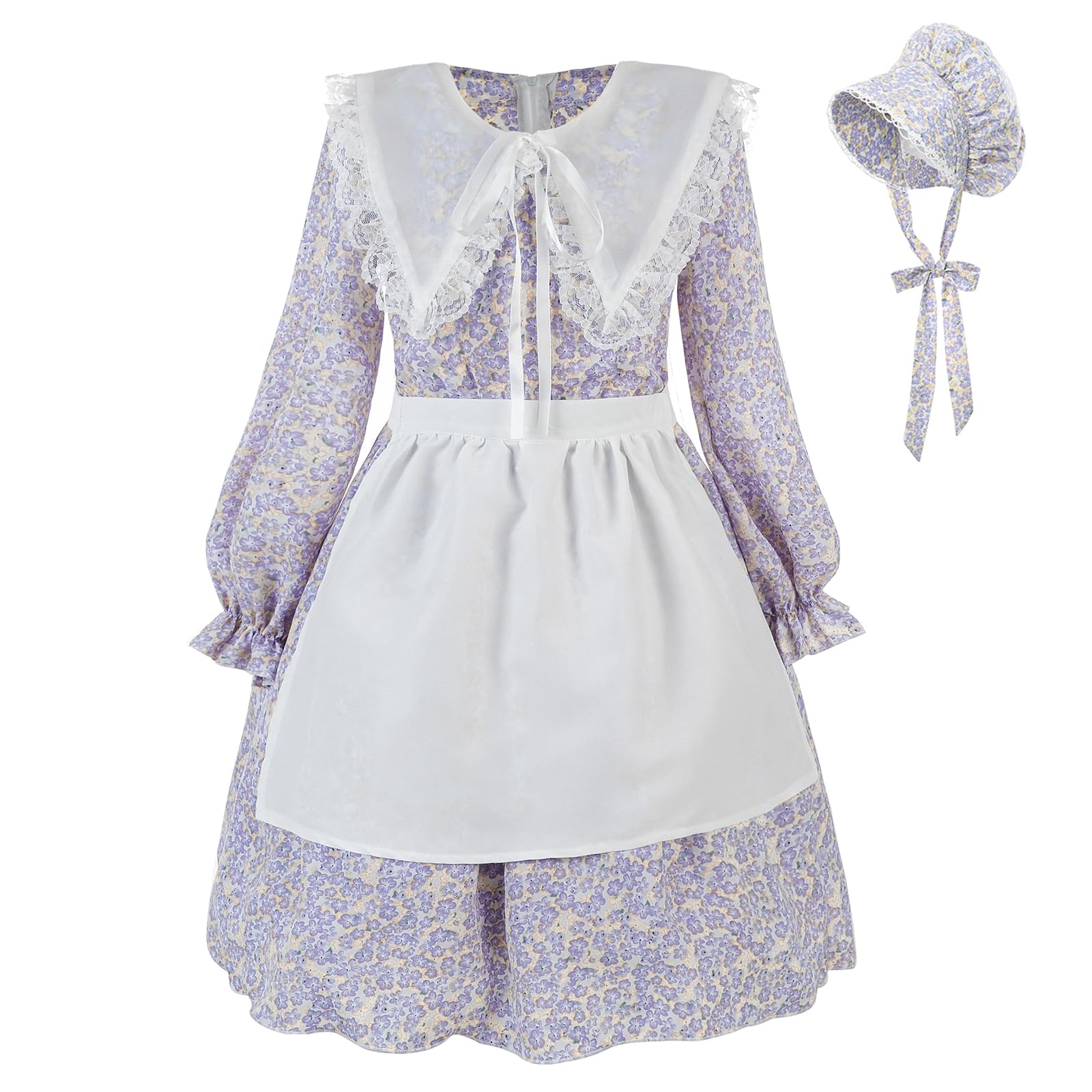Vintage Pioneer Prairie Dress for Girls - Floral Colonial Costume 1800s Style | Perfect for Historical Reenactments, Halloween & Themed Parties