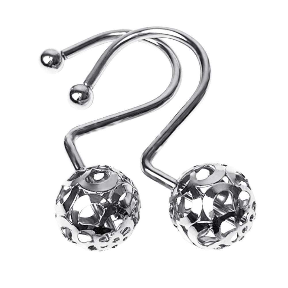 12Pcs Stainless Steel Shower Curtain Hooks - Rustproof Hollow Ball Design for Bathroom Rod, Chrome Finish - Perfect for Modern Bathrooms, Hotels, and Spa Decor