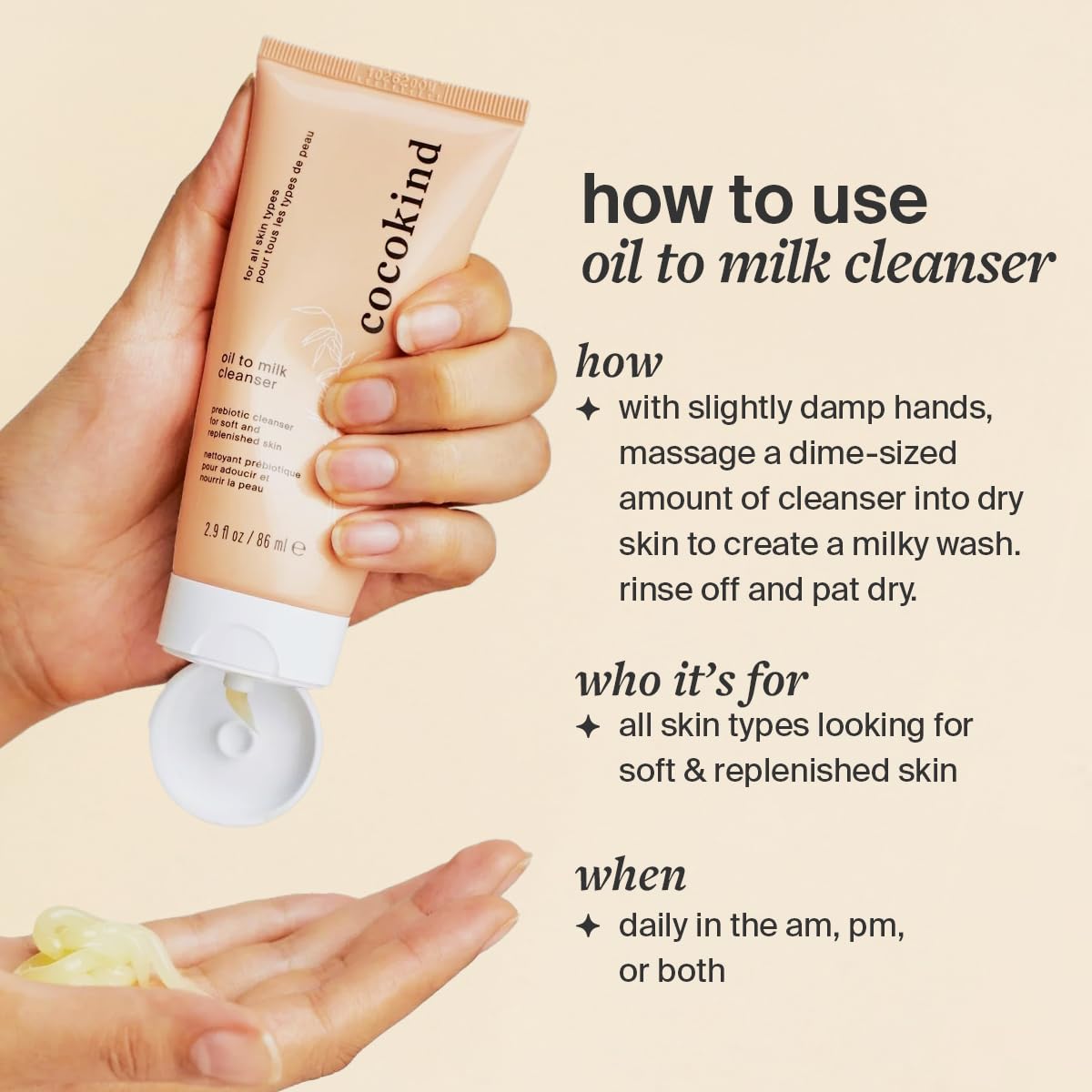 Cocokind Oil to Milk Face Wash - Gentle Oil Based Cleanser & Makeup Remover for Dry & Sensitive Skin | Hydrating Cleansing Oil, Milky Cream Cleanser for Daily Face Care & Nighttime Routine