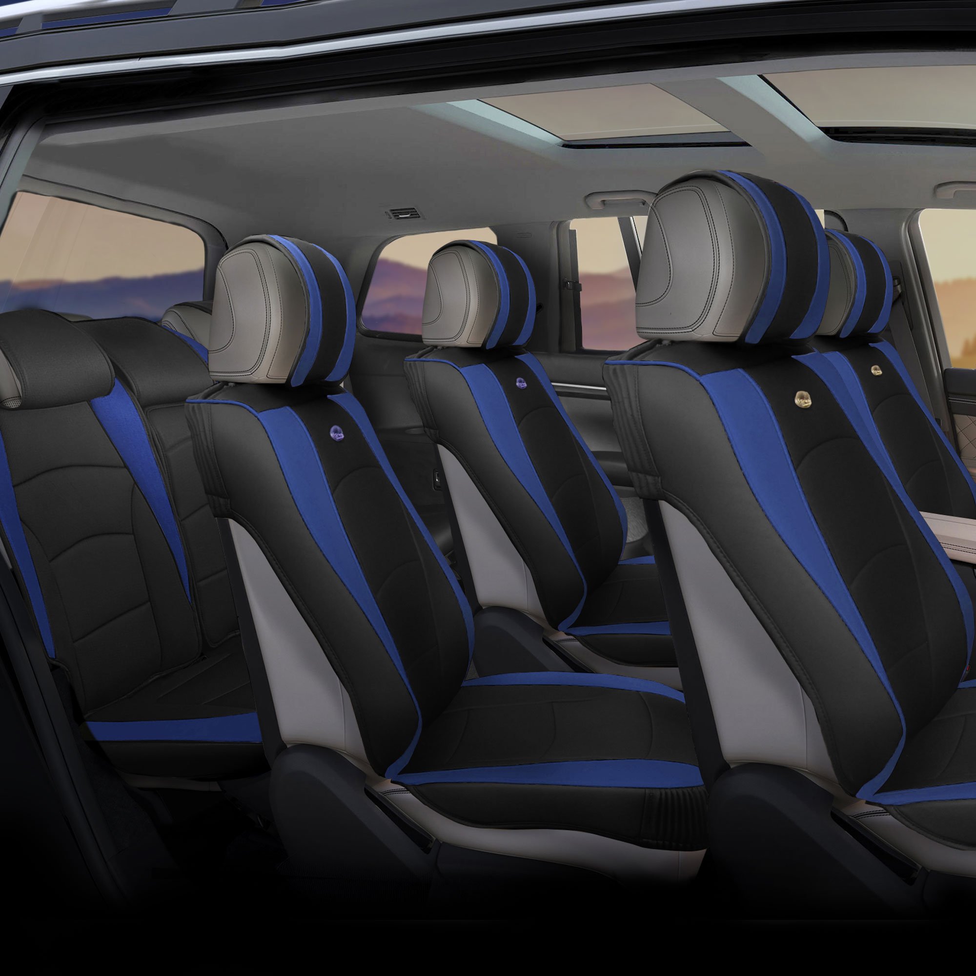 FH Group Ultra Comfort Leatherette 3-Row Car Seat Cushions - Split Design Fits Most Vehicles (SUV, Truck, Van) | Blue/Black PU205217 | Perfect for Long Road Trips & Daily Commutes