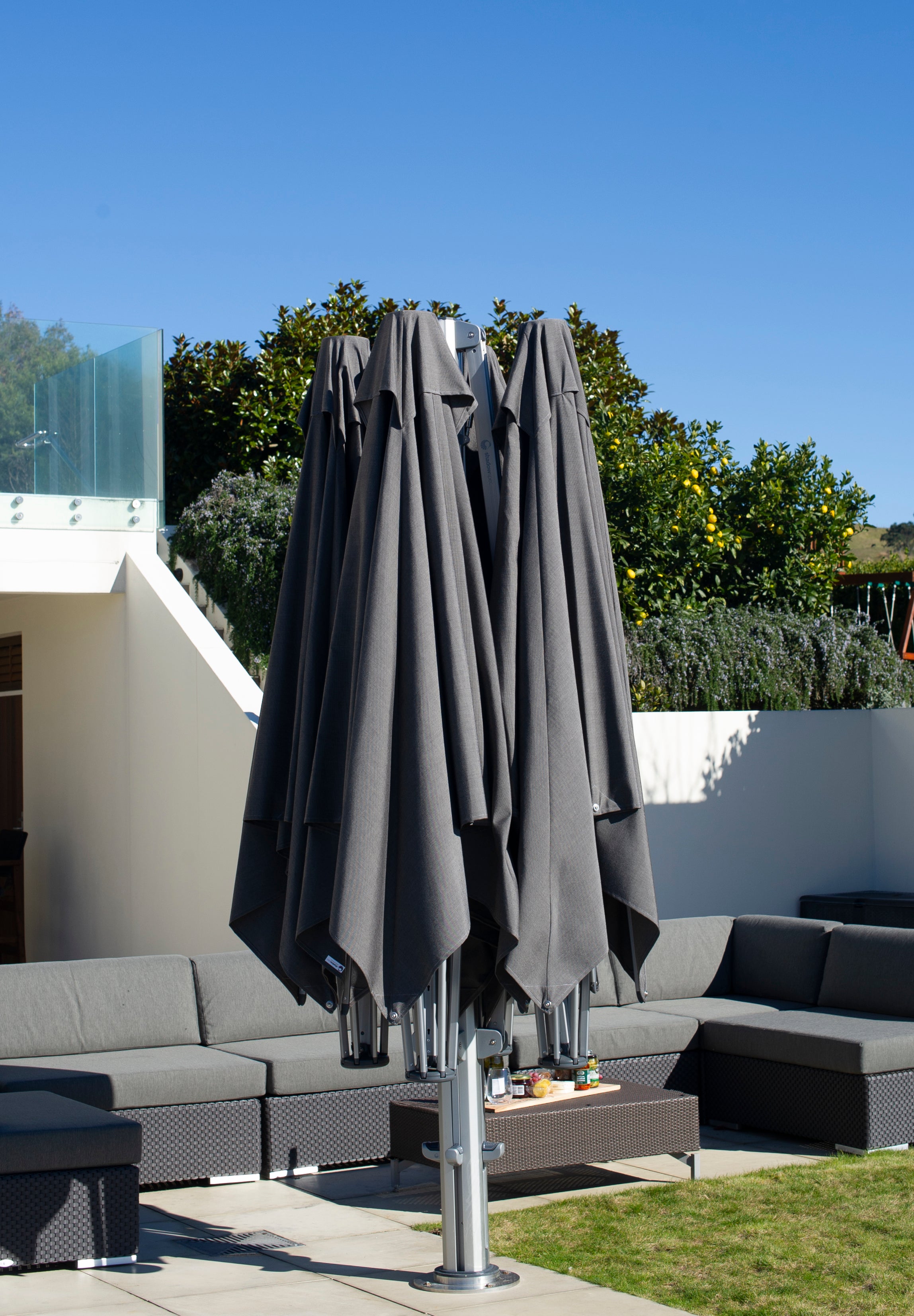 Shadowspec Unity™ Quattro 4 Large Square Umbrellas for Outdoor Patio, Garden, Poolside, and Beach - Durable Sun Shade Canopy for Commercial & Residential Use