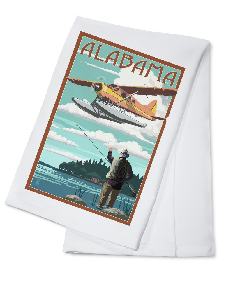 Alabama Float Plane and Fisherman 100% Cotton Tea Towel - Decorative Kitchen Hand Towel for Home, Dish Drying & Coastal Decor