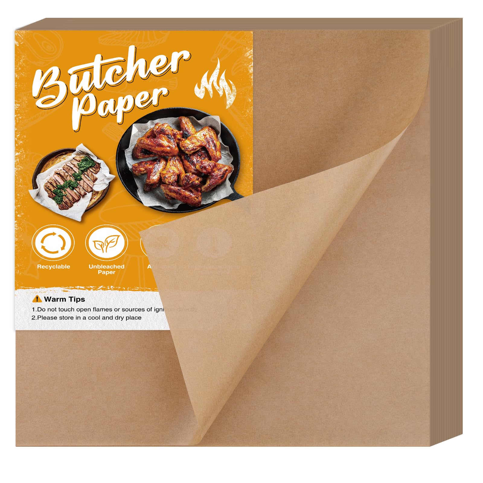 NEBURORA 60Pcs Brown Butcher Paper Sheets - 12x12 Inch Unwaxed Disposable Precut Square Wrapping Paper for Smoking Meats, BBQ, Sublimation Heat Press & Food Packaging | Heavy Duty, Grease Resistant | Perfect for Restaurants, Catering & Home Cooking