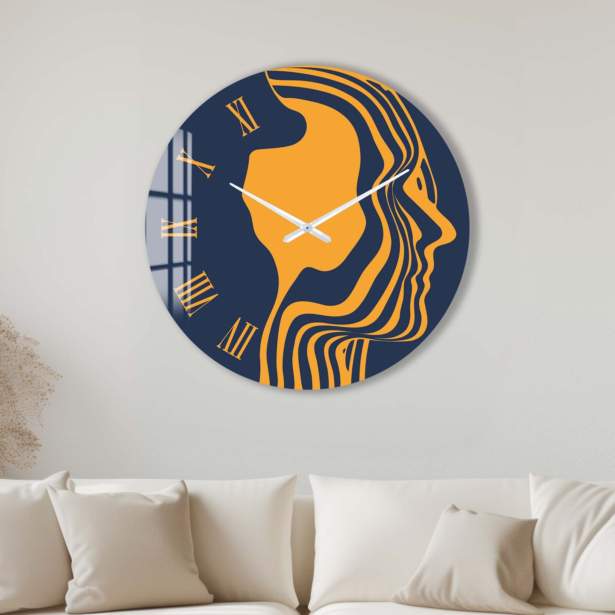 Stylish Orange Silhouette Glass Wall Clock - Modern Home & Office Decor - Perfect for Living Room, Bedroom, Kitchen