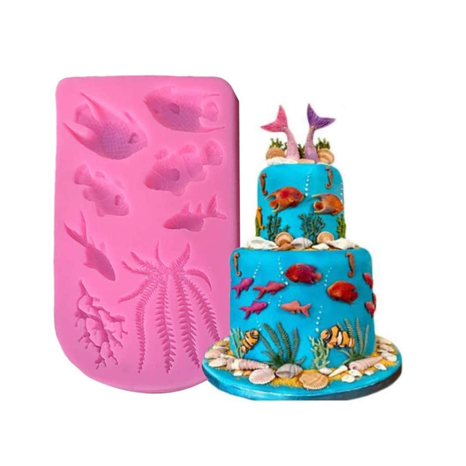 Marine Theme Fondant Cake Mold - Fish, Sea Coral Cupcake Chocolate Mould for Underwater Cake Decorations, Candy, Chocolate & Polymer Clay Crafts | Perfect for Birthday Parties, Baby Showers & Ocean-Themed Events