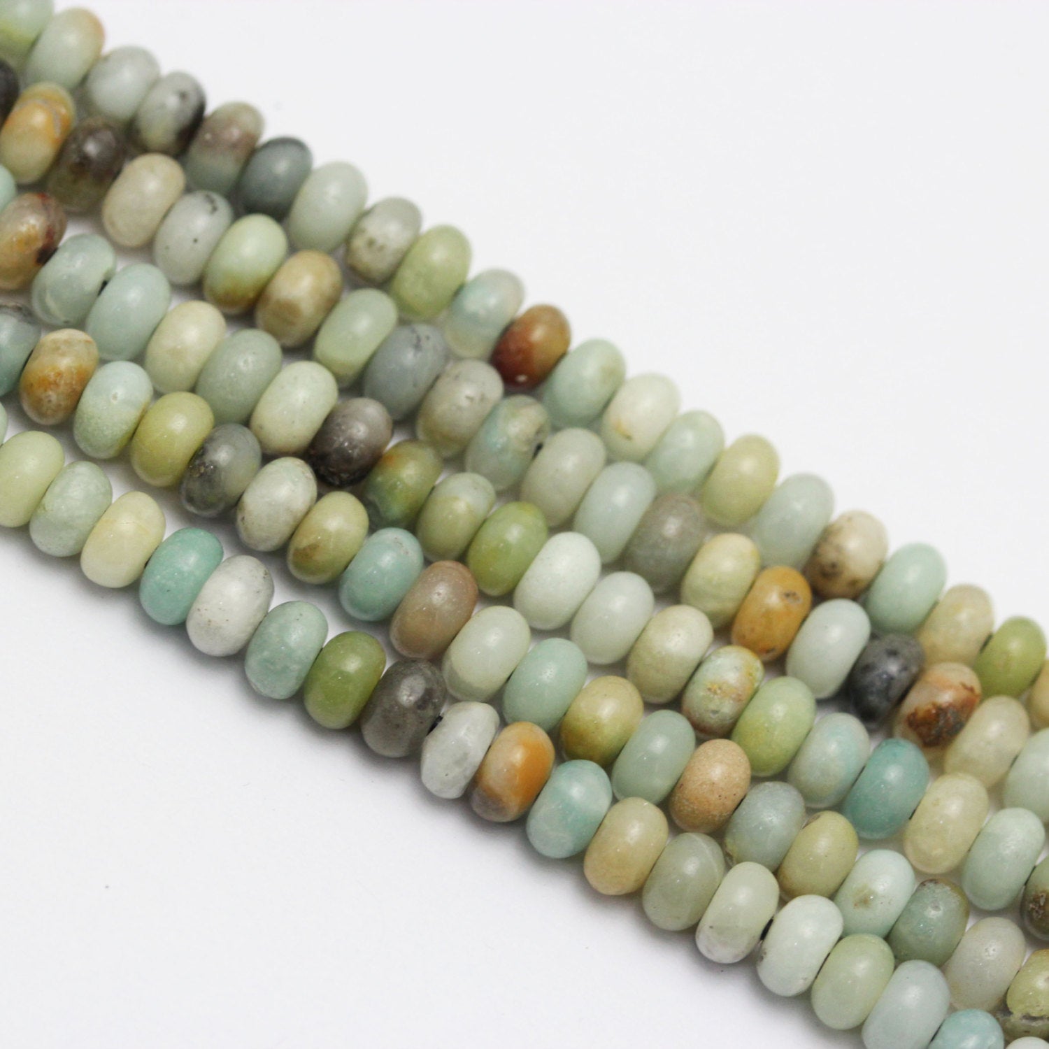 2.0mm Hole Amazonite Smooth Rondelle Beads - 5x8mm & 6x10mm Sizes - 8 Strands for Jewelry Making, DIY Crafts, and Healing Crystal Bracelets