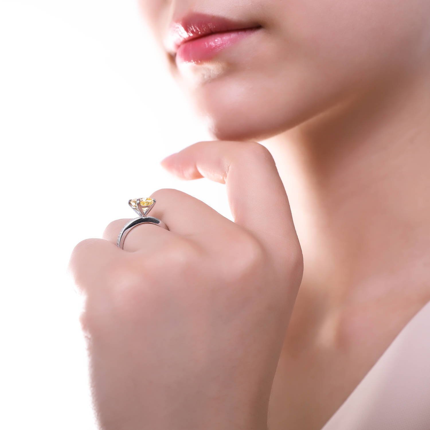 BERRICLE 3 Carat Canary Yellow Cushion Cut Cubic Zirconia Sterling Silver Engagement Ring Set for Women - Rhodium Plated, Size 4-10 - Perfect for Wedding, Proposal & Anniversary Gifts