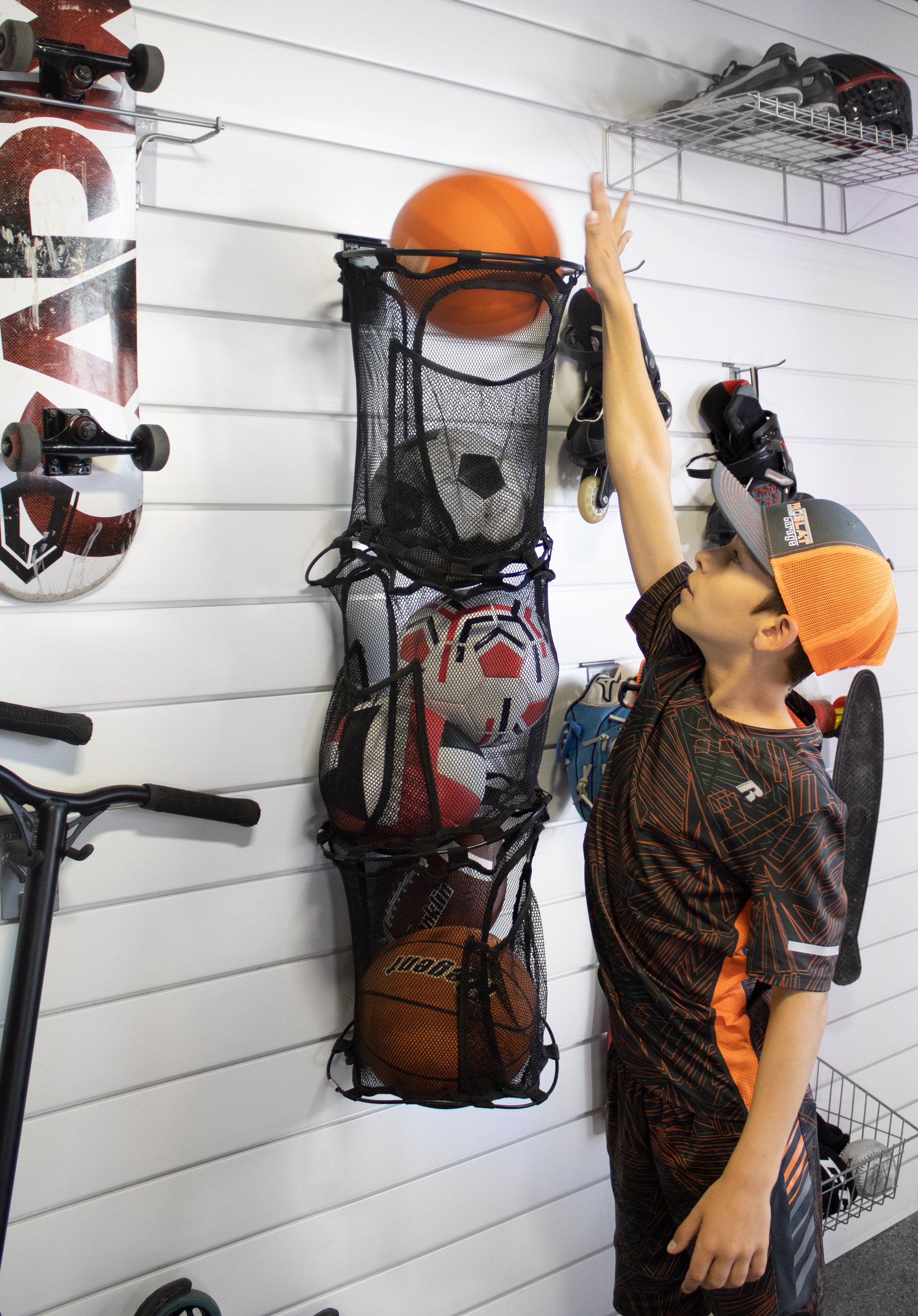 ProRack Ball Organizer with Slatwall Hooks - Heavy Duty Sports Equipment Storage for Basketball, Soccer & Volleyball Balls - Perfect for Garage, Gym & Sports Club Organization