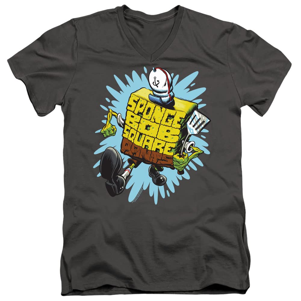 SpongeBob Letter Graphic Unisex V-Neck T-Shirt for Adults | Cartoon Character Tee | Casual Wear & Gift for Fans