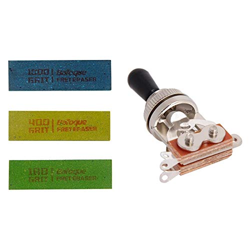 3 Way Electric Guitar Toggle Switch - Black Rhythm/Treble Pickup Selector with 3 Guitar Polishing Erasers | Perfect for Guitar Maintenance & DIY Repairs