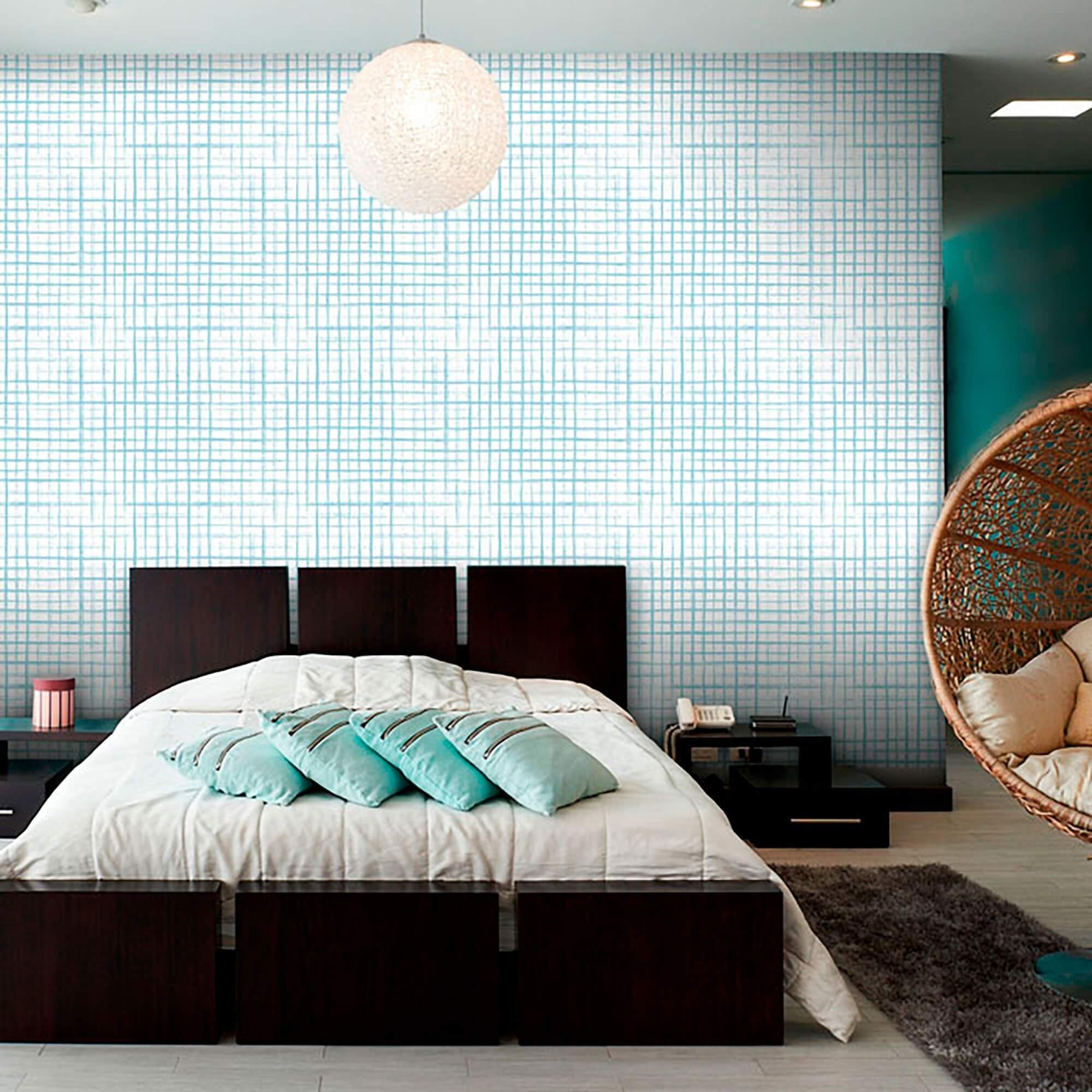 White and Blue Geometric Peel and Stick Removable Wallpaper - Self-Adhesive Decorative Wall Covering for Bedroom, Living Room, Nursery & Office Decor