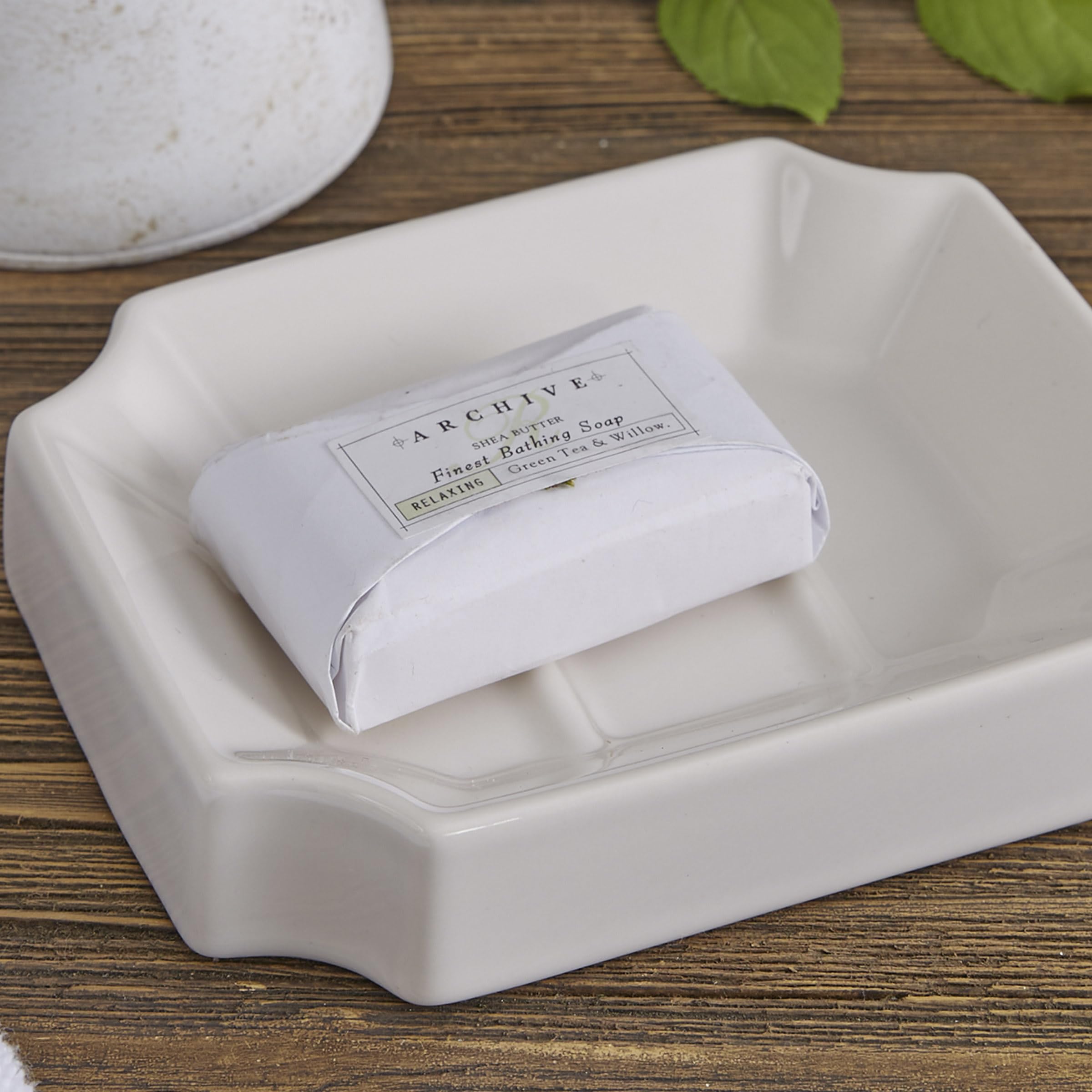 Ironstone Soap Dish for Bathroom - Rustic Ceramic Holder