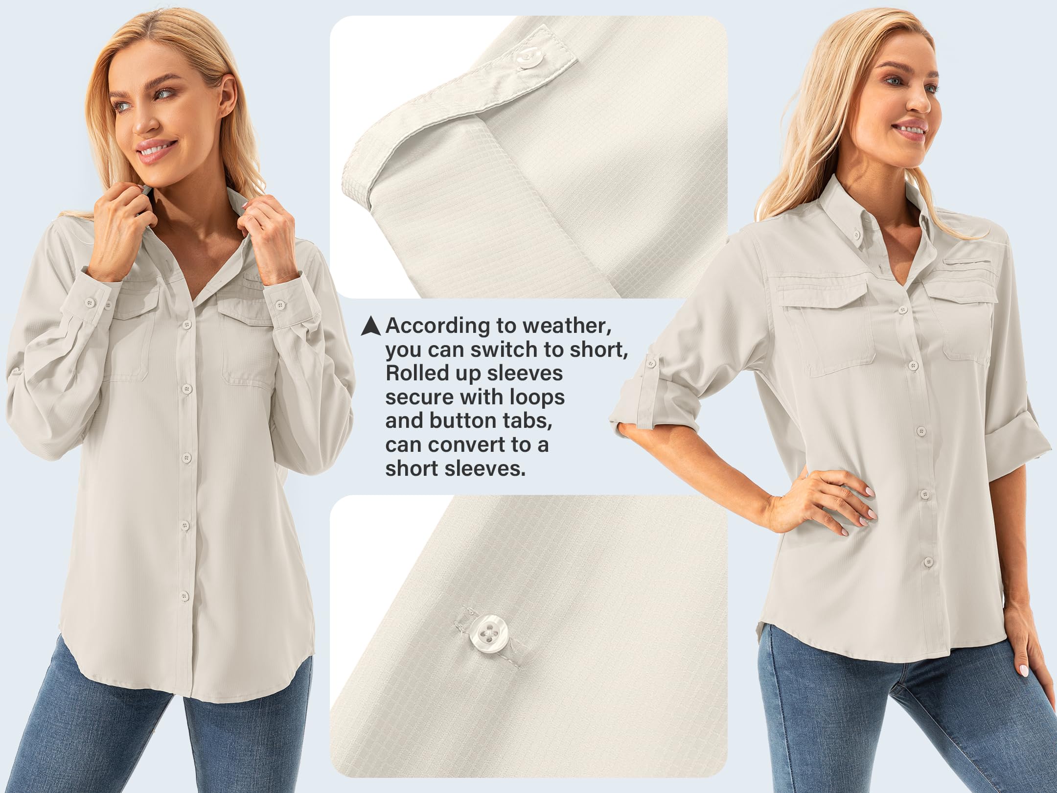 Women's UPF 50+ Safari Shirt - Long Sleeve Sun Protection for Hiking & Fishing