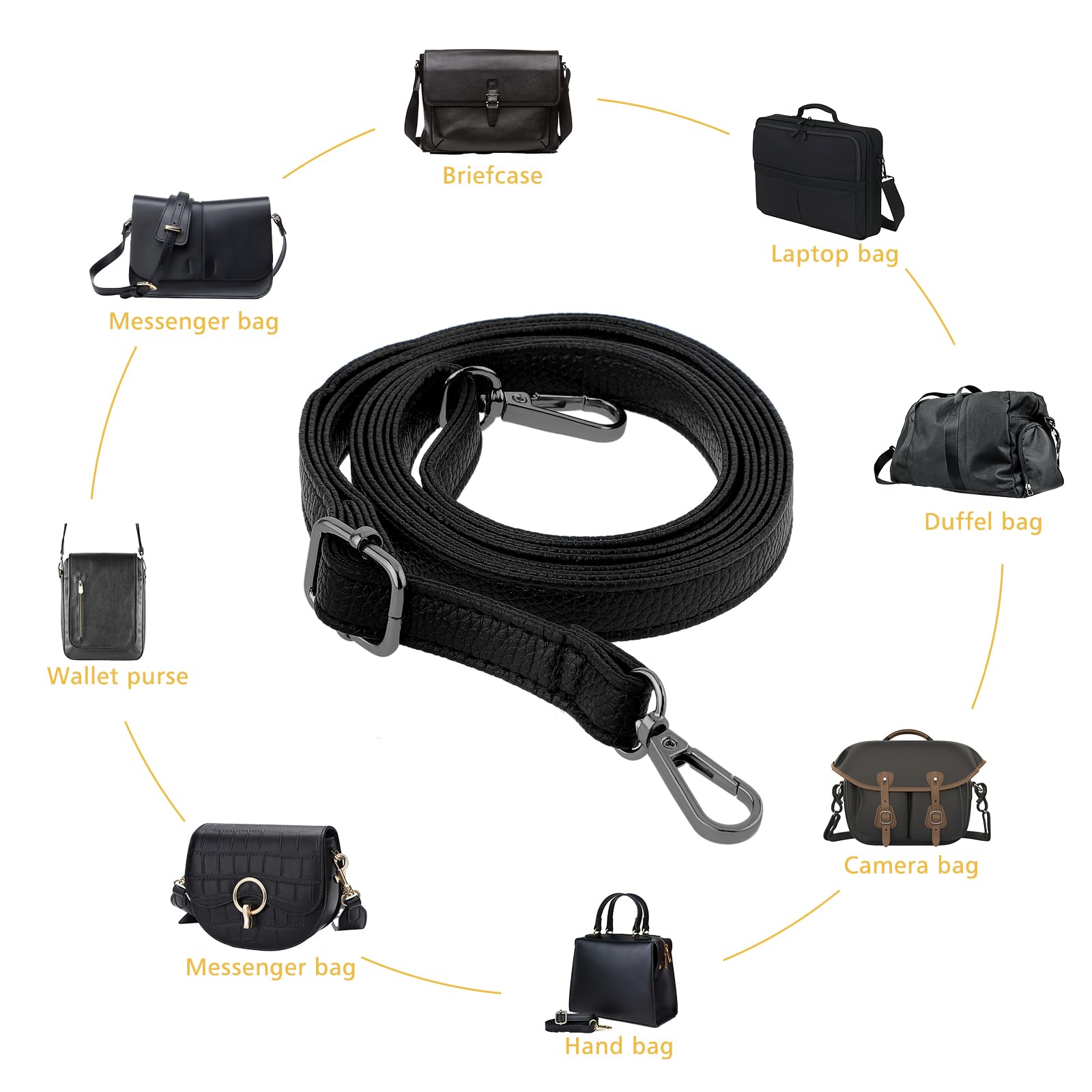 Adjustable Leather Purse Strap Replacement 33.4-59 Inch - Black Crossbody Bag Strap for Handbags | Perfect for Everyday Use, Travel & Fashion Accessories