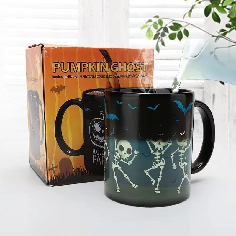 Heat Sensitive Color Changing Coffee Mug - 12oz Magic Ceramic Cup with Pumpkin Ghost Design - Perfect for Halloween Gifts, Office Use & Fun Hot Drinks