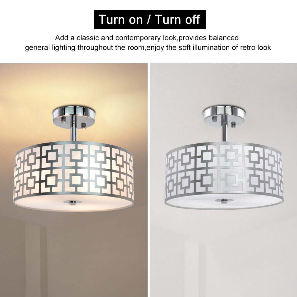 Stylish Semi Flush Mount Ceiling Light Fixture - 3 Bulb Iron Drum Pendant Chandelier in Chrome Finish for Bedroom, Hallway, Kitchen, Living & Dining Room | Modern Home Lighting for Entryway, Foyer & Interior Decor