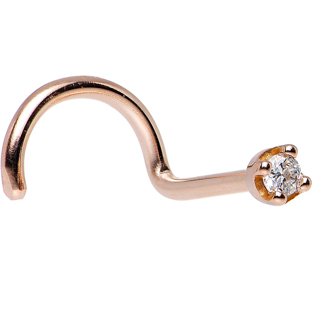 14K Rose Gold 1.5mm Genuine Diamond Nose Stud Screw (0.015 CTTW) - 20 Gauge 1/4