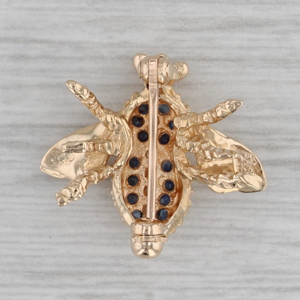 0.20ctw Blue Sapphire & Diamond Bee Brooch Pin - 14K Yellow Gold Jewelry for Women - Perfect for Weddings, Parties & Gift Giving