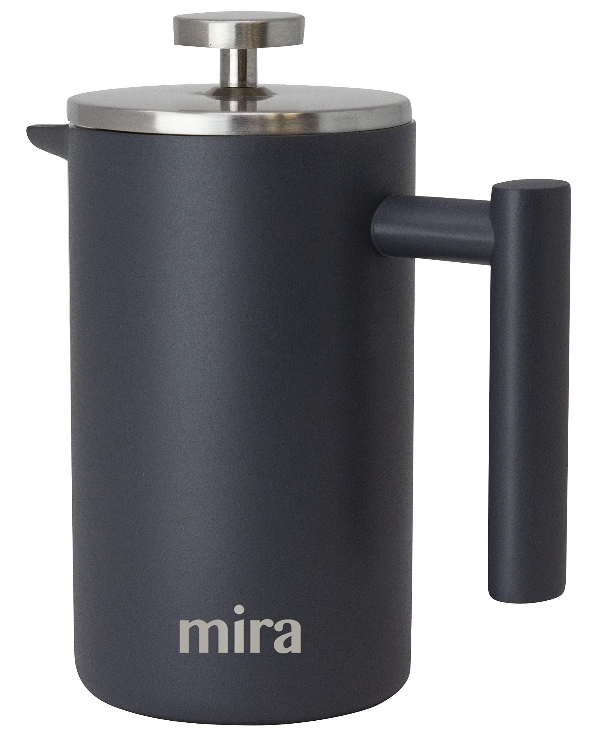 Premium MIRA 20oz Stainless Steel French Press Coffee Maker - Double Walled Insulated Coffee & Tea Brewer Pot - Keeps Beverages Hot for Hours - 600ml (Gray) - Perfect for Home, Office & Outdoor Camping