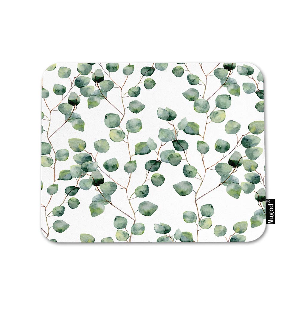 Eco-Friendly Green Floral Mouse Pad with Eucalyptus Leaves Design - Non-Slip Rubber Base Gaming Mouse Mat for Computer, Laptop, PC - Perfect for Office & Home Workspace (9.5x7.9 Inch) - Ideal for Gamers, Programmers and Remote Workers