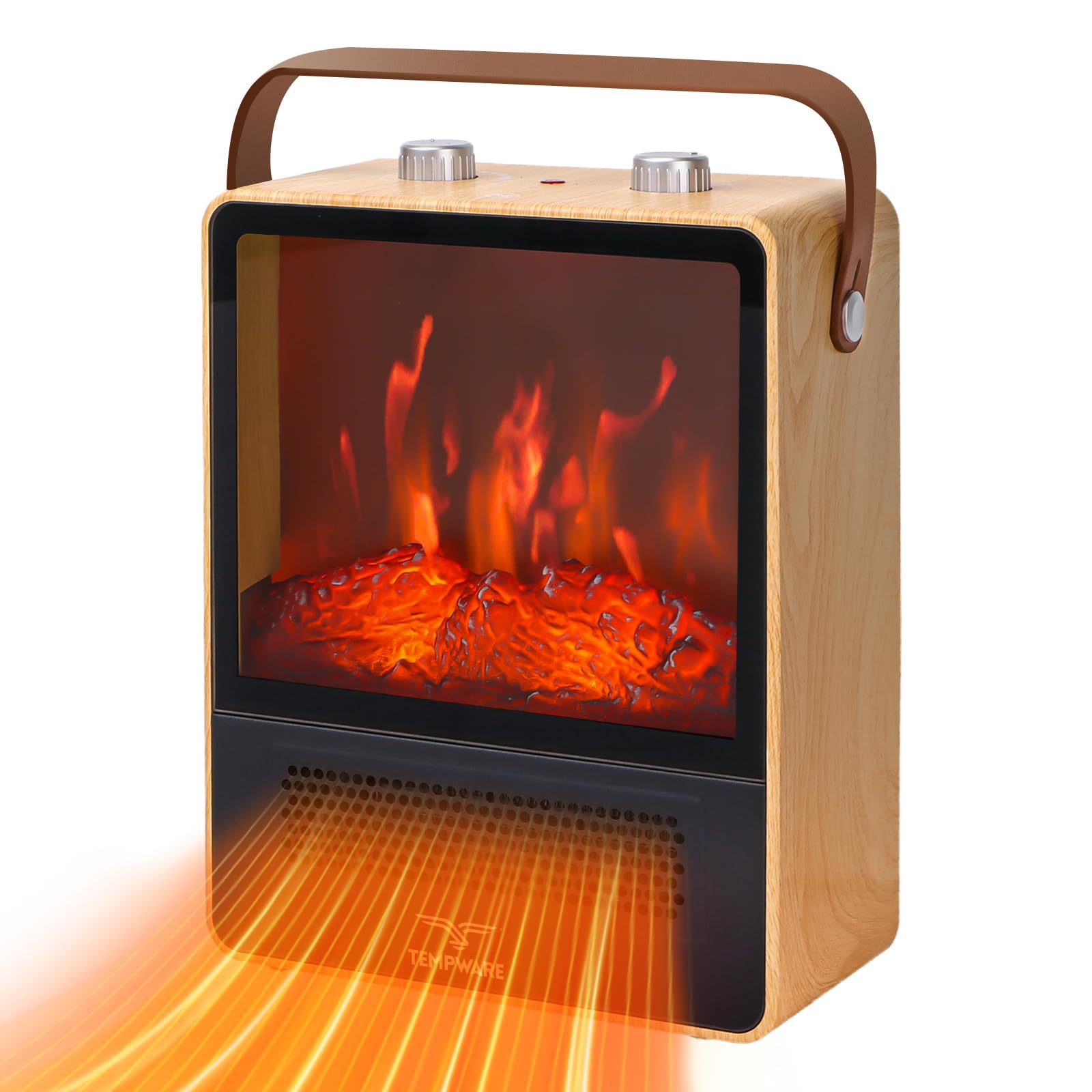 1500W Electric Fireplace Heater with Realistic 3D Flame Effect - Portable Space Heater with Overheat Protection - Quiet & Safe for Bedroom, Office & Indoor Use - Oak Wood Design - Perfect for Winter Heating & Home Decor