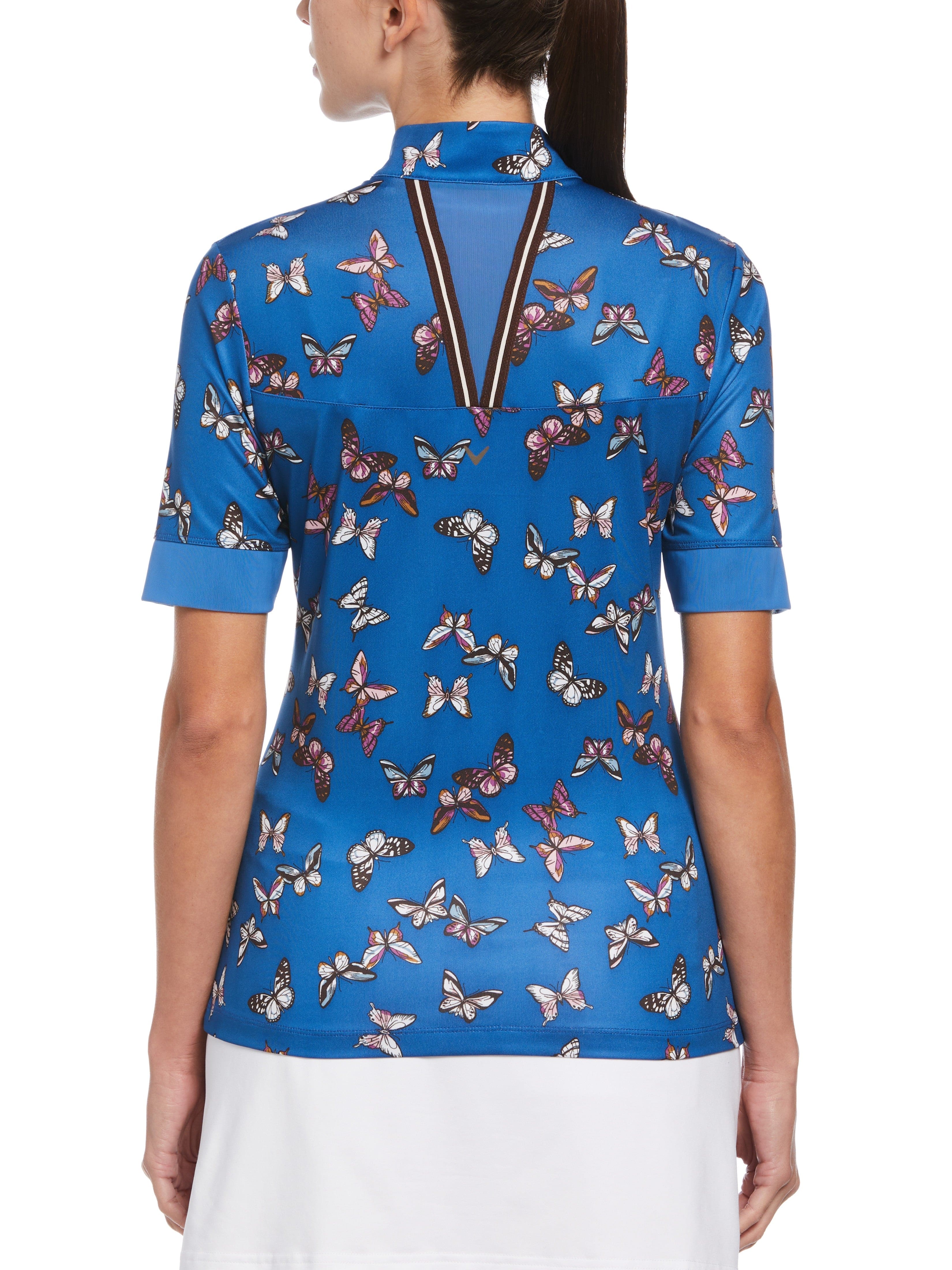 Women's 1/2 Zip Sleeve Butterfly Print Polo Shirt - Casual Golf & Tennis Wear for Spring/Summer