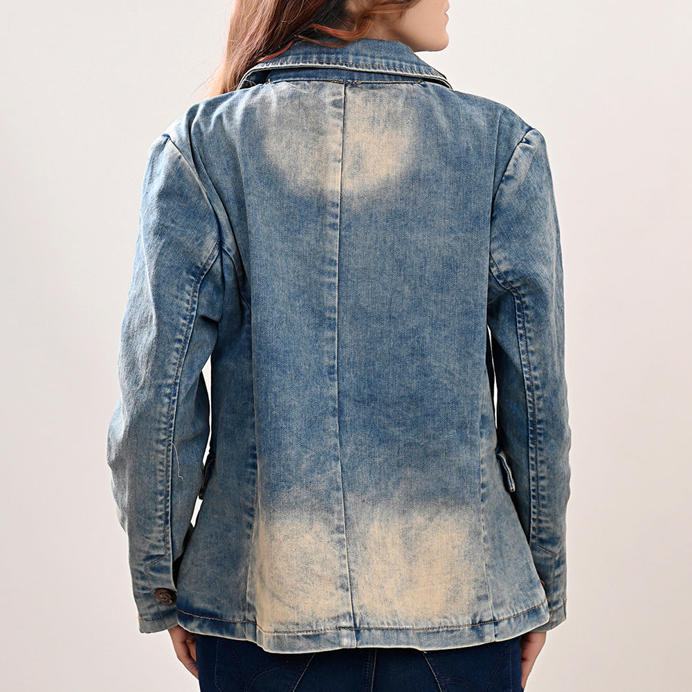 Genuine Leather Hand-Tooled Denim Blazer Jacket for Women - Hand-Carved 100% Cotton Dress Jacket - Perfect for Casual Outings, Office Wear & Special Occasions