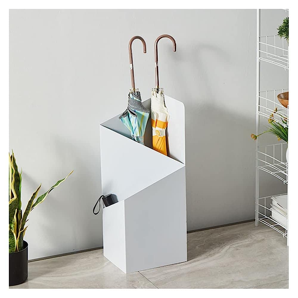 Modern White Umbrella Stand with Drip Tray - Double Layer Umbrella Holder for Hallway, Office, Porch & Door Entrances - Space Saving Home Organizer for Wet Umbrellas & Drip Protection