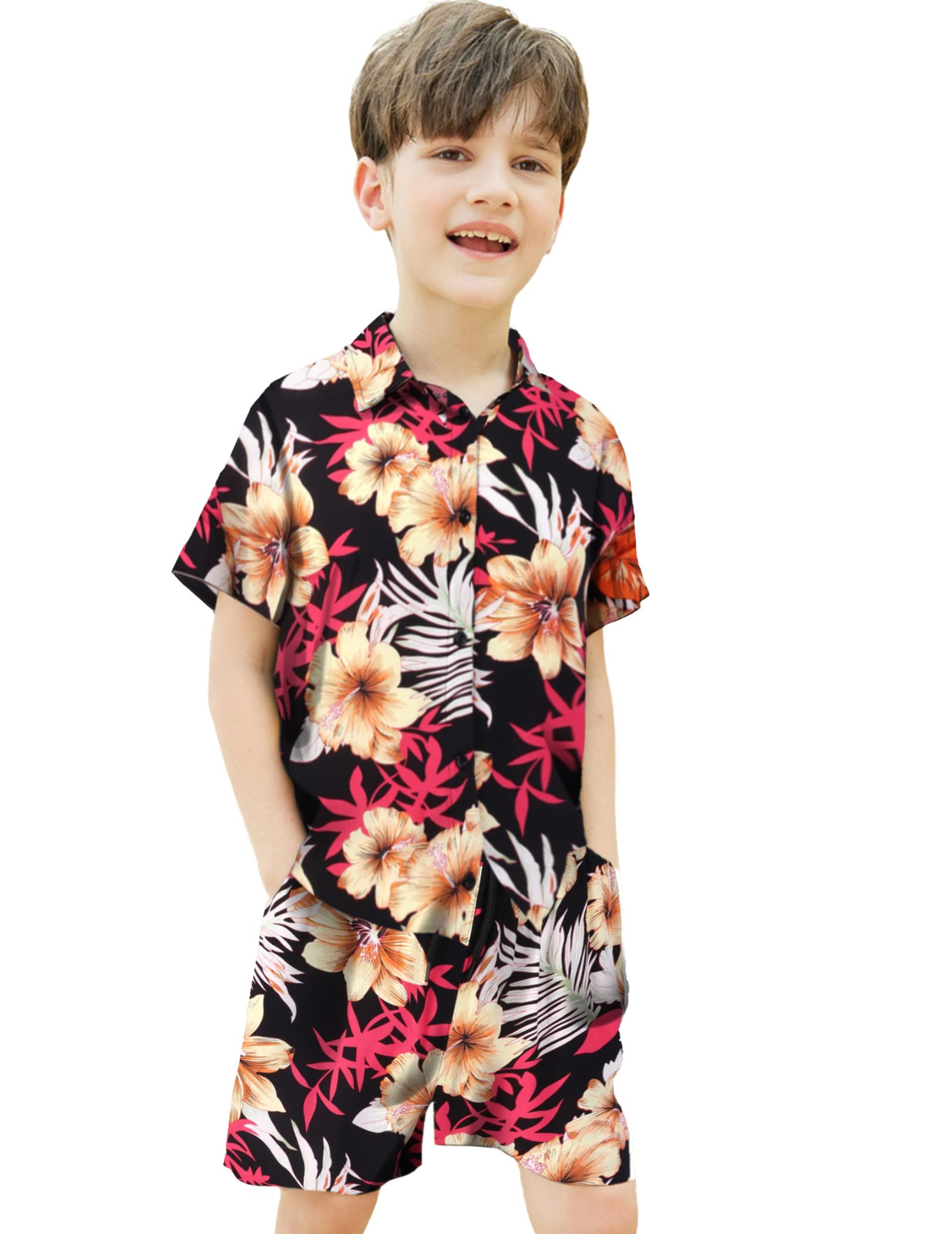 COOFANDY Family Matching Hawaiian Shirt Outfits for Men, Women & Boys - Tropical Floral Print Shirt and Shorts Set - Perfect for Beach Vacation, Summer Party & Family Photos