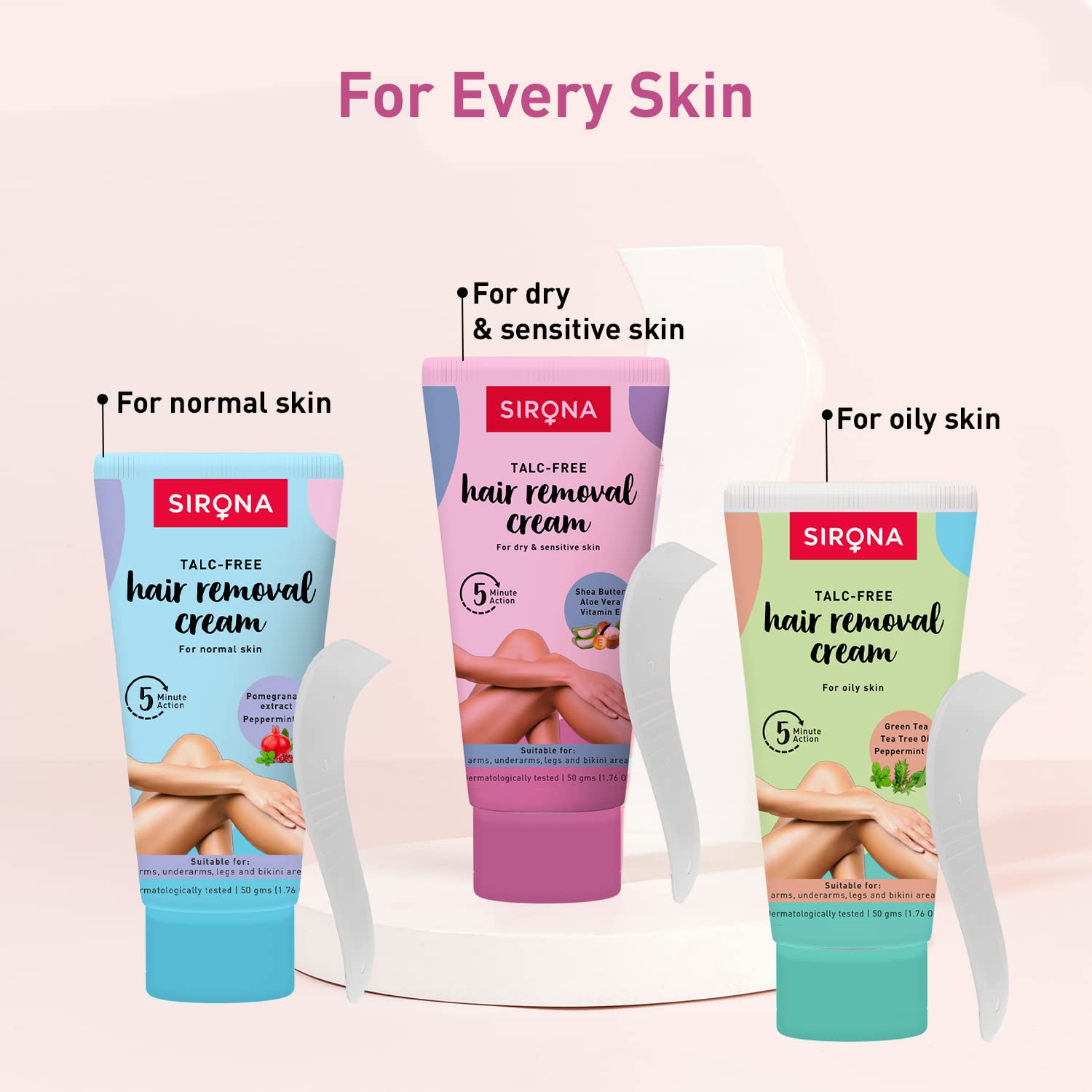 Sirona Hair Removal Cream for Women - Bikini, Underarms & Legs - Dermatologist Tested for Sensitive & Dry Skin - 50g (1 Pack) | Painless Hair Removal at Home, Smooth Skin for Summer & Beach Wear