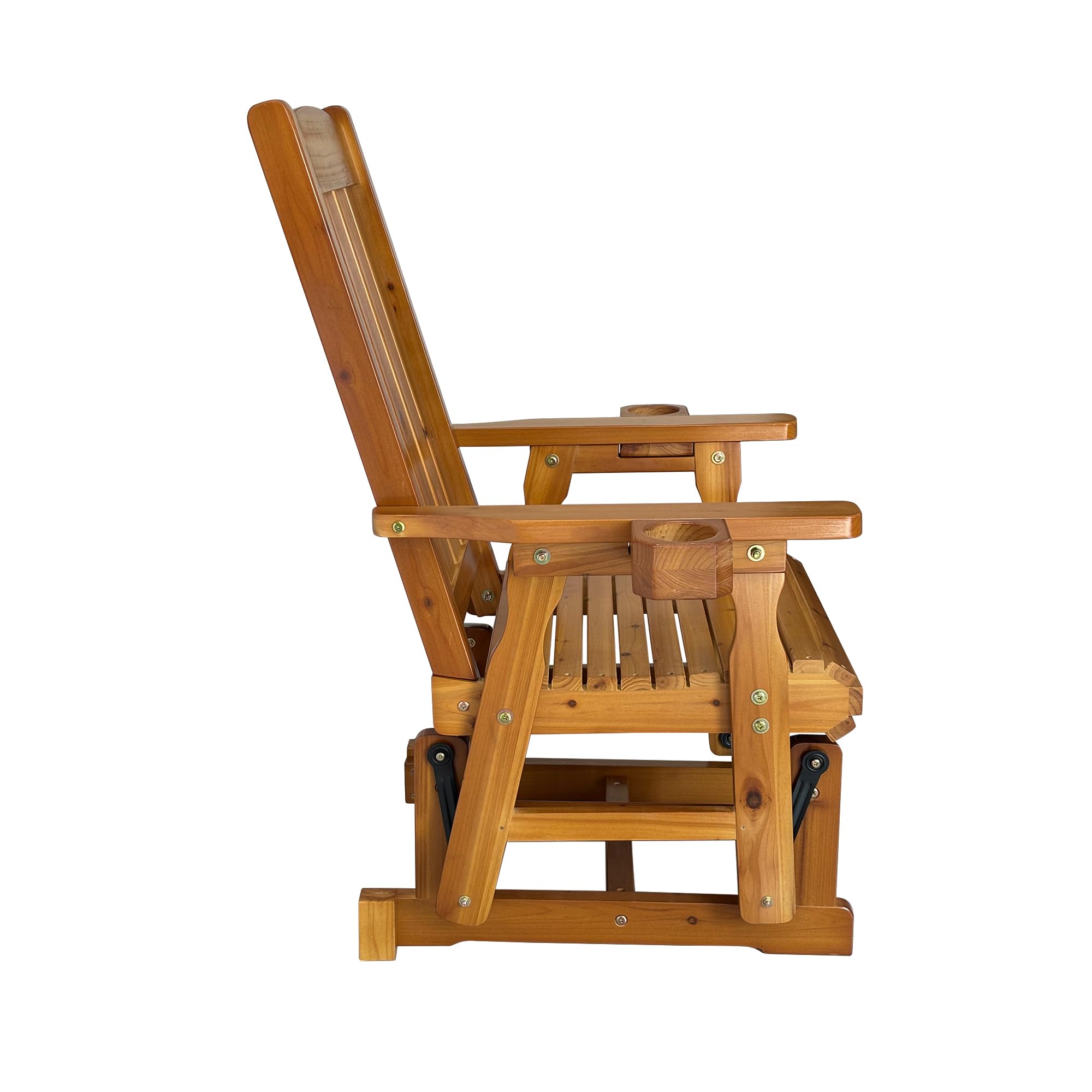 Fortune Candy Solid Fir Wood Patio Glider - Heavy Duty 600 lbs Capacity, High Back & Deep Contoured Seat for One Person (Cedar Tone) - Perfect for Porch, Deck, Garden Relaxation & Outdoor Lounging
