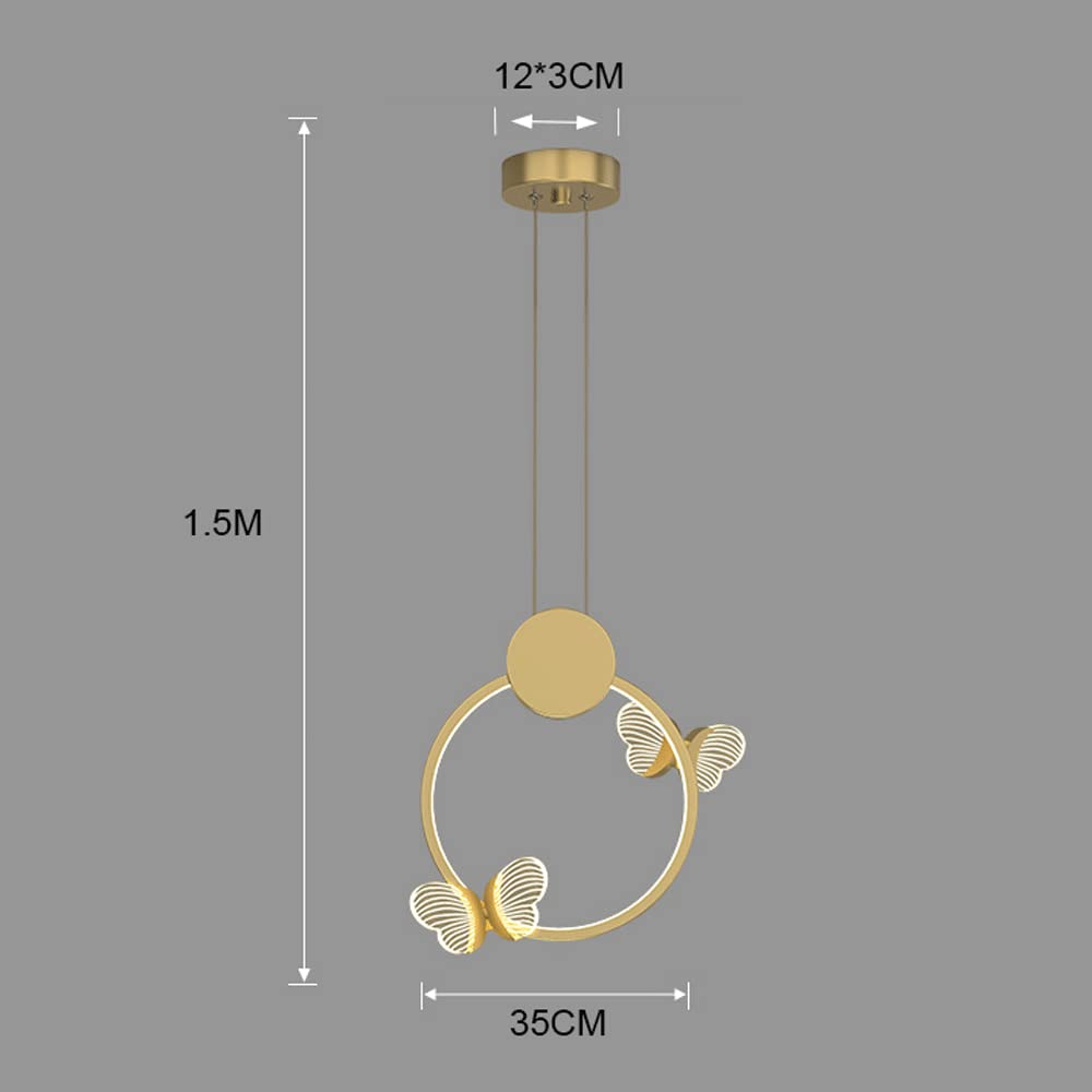 Creative Metal Ring Pendant Lamp with Acrylic Butterfly - 24W Modern LED Hanging Light, Minimalist Gold Ceiling Fixture for Dining Room, Bedroom & Living Room Decor - Energy Efficient Dimmable Lighting for Home & Cafe