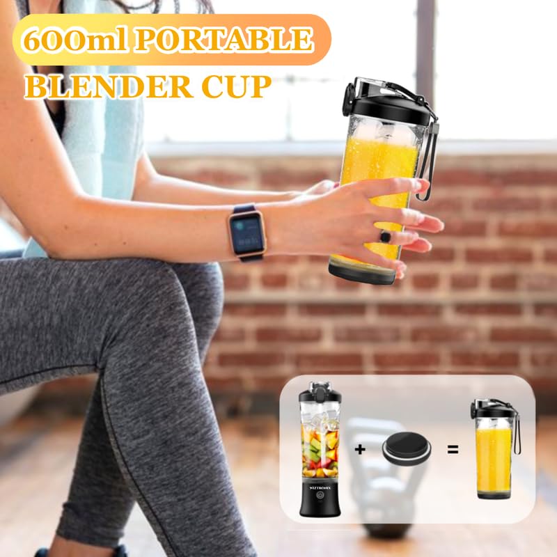 21oz Cordless Portable Blender - BPA Free Personal Blender with Travel Cup | USB-C Rechargeable | Stainless Steel Blades | Perfect for Smoothies, Protein Shakes & Cocktails | Ideal for Gym, Office & Outdoor Use (Peach-Black)