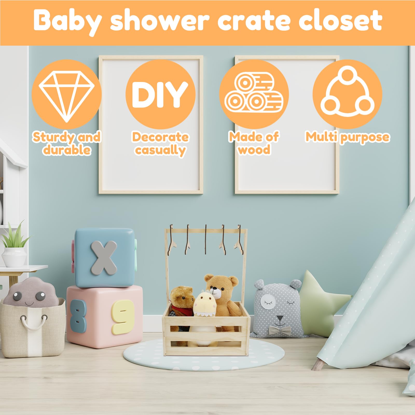 Wooden Baby Shower Gift Basket with Handle - Newborn Storage Crate for Boys & Girls - Perfect for Baby Shower Gifts, Welcome Box & Pregnancy Presents | Nursery Organization, Baby Essentials Storage, New Parent Gift Idea
